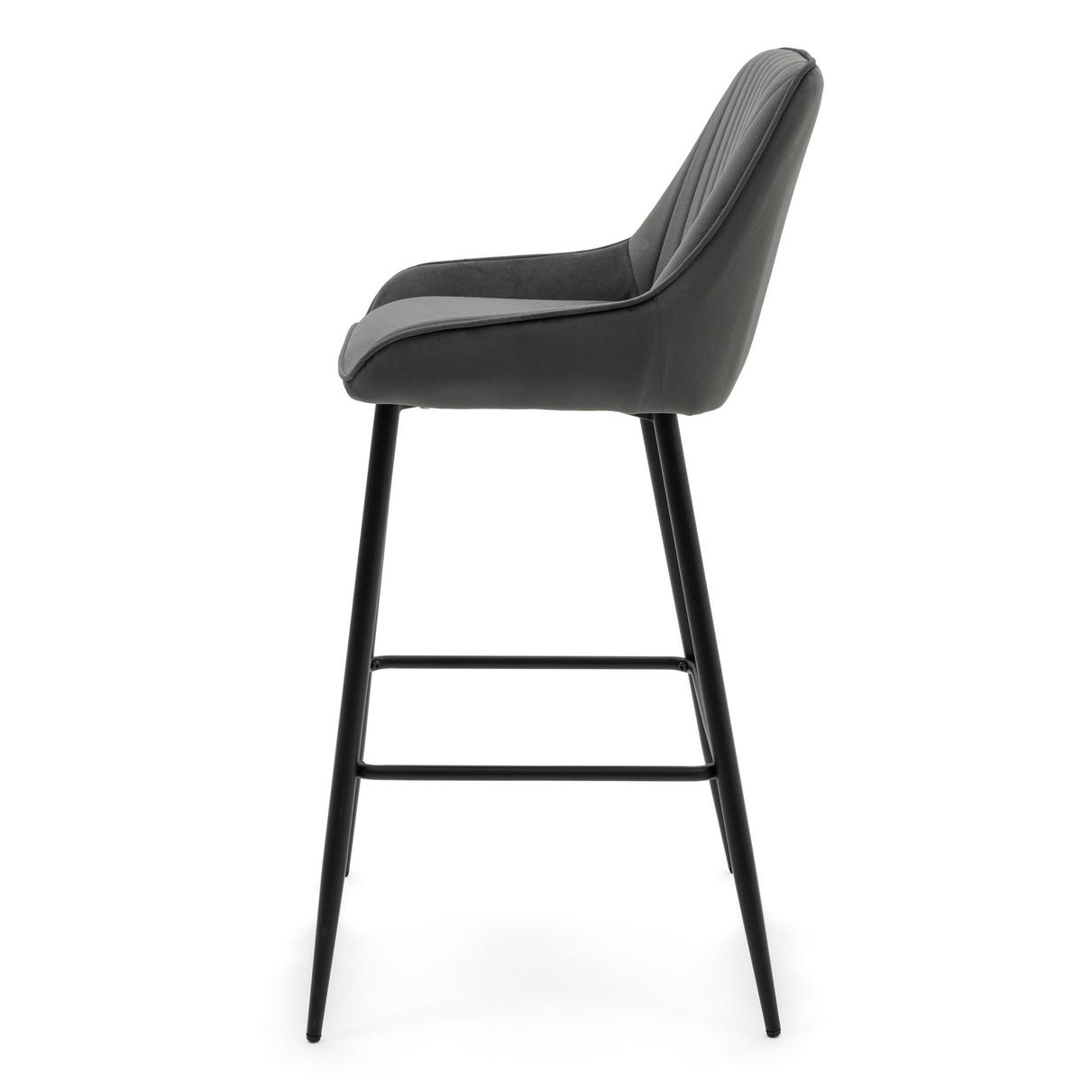 BARHOCKER PASSO gepolstert mit Steppung - grau - Samt Velours - Dunkelgrau/Schwarz, Metall (50/95/55cm) - NEW HOME