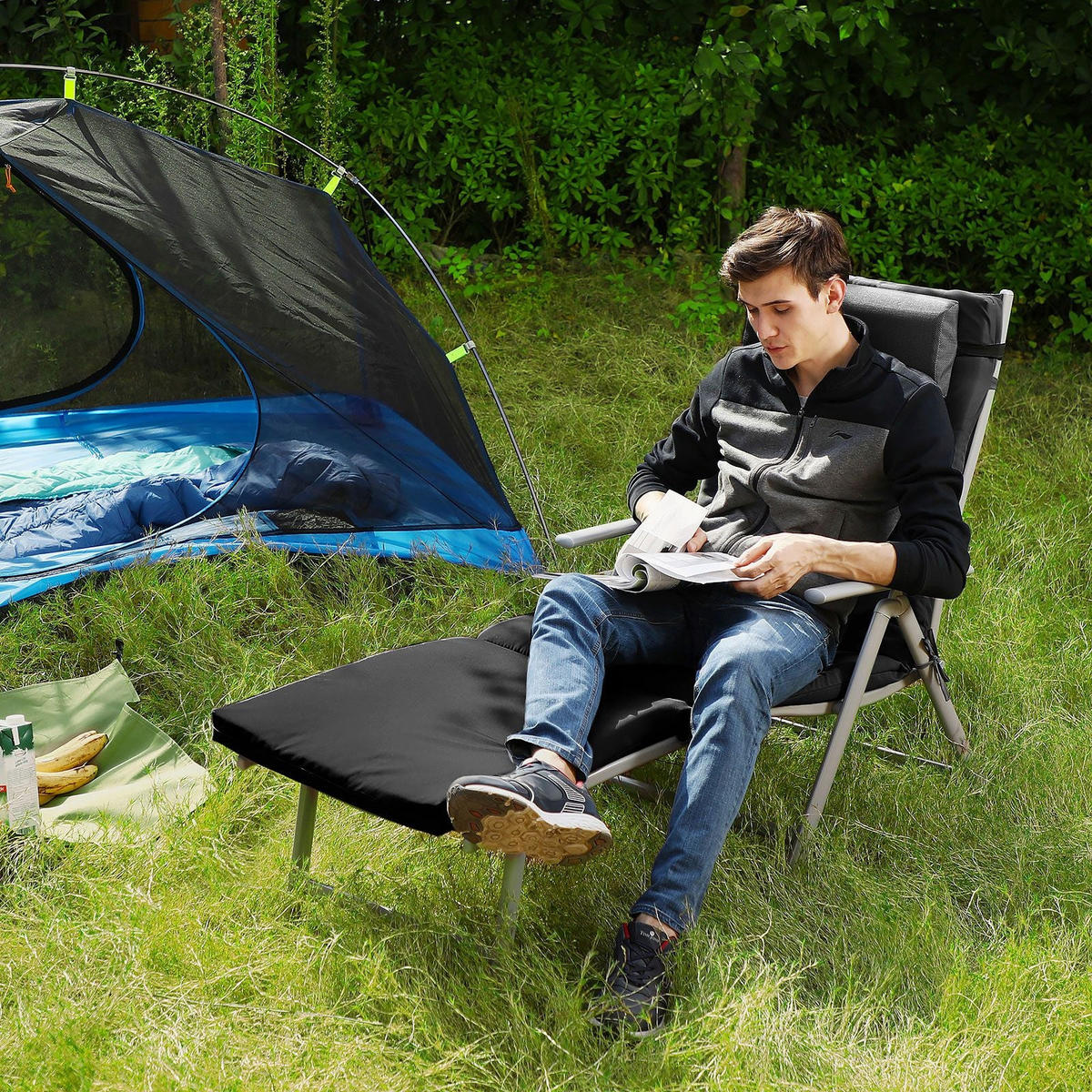 SONNENLIEGE GARTENLIEGE - Schwarz, Textil (60/39/183cm) - Hansiro