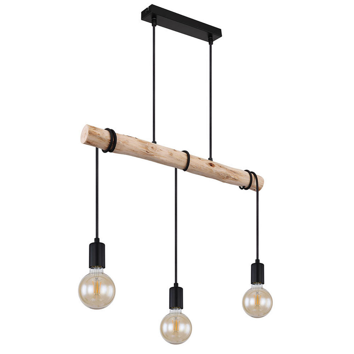 LED PENDELLEUCHTE GREGOR Metall Schwarz, höhenverstellbar - Schwarz, Holz (60/5/120cm) - Globo Lighting