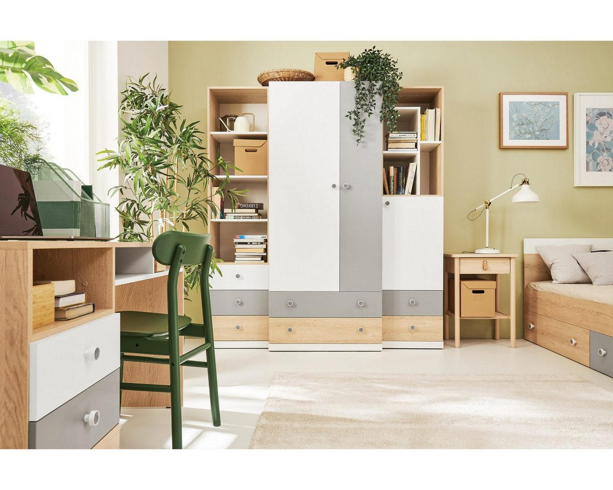 KINDERKLEIDERSCHRANK POKO 3 80/190/50 cm in Biskuiteiche / Weiß Lux / Grau - Eichefarben/Weiß, Holzwerkstoff (80/190/50cm) - Deine Möbel 24