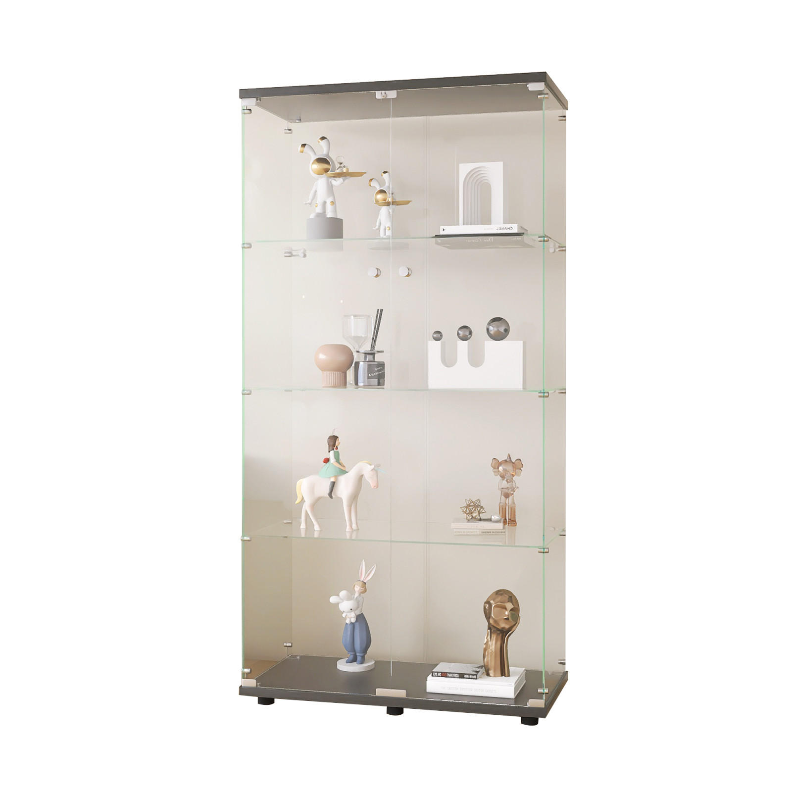 VITRINE Glas, Schloss, transparent, für Sammlerstücke, Schwarz - Schwarz, Holz (80/164/36cm)