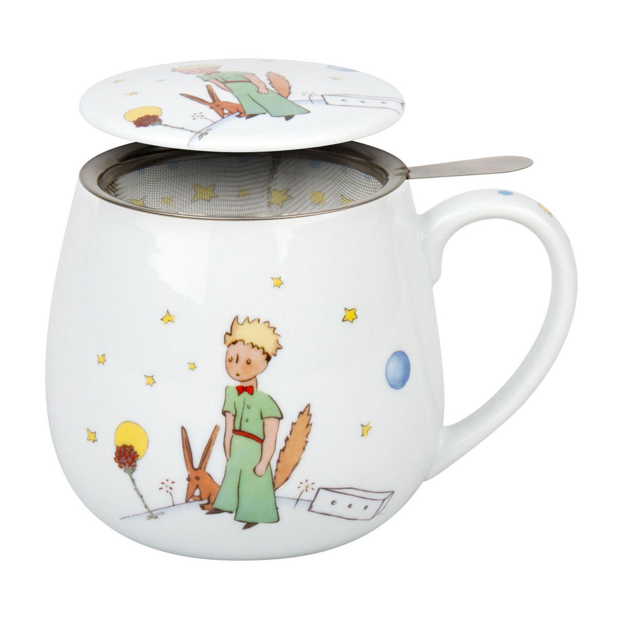 KAFFEEBECHER Le Petit Prince Secret FR Becher, Tasse, Teetasse, mit Sieb und Deckel, 420 ml - Naturfarben, Keramik (0.42L) - Könitz