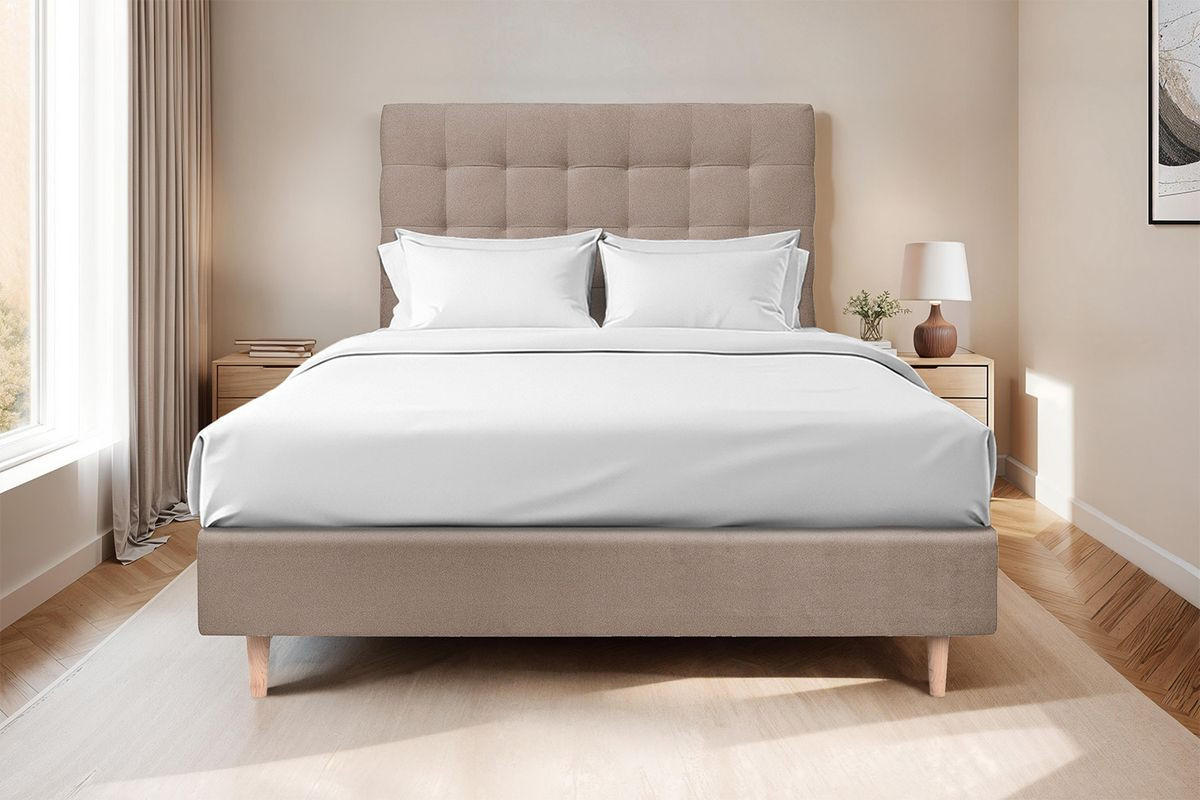 KOPFTEIL gepolstert - Gesteppt – taupefarbener Samtstoff - 200 cm - Taupe/Beige, Karton/Holz (200/120/10cm) - Sommeil de Plomb