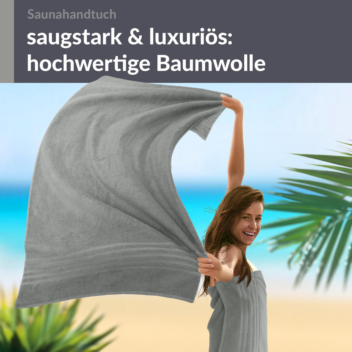 SAUNATUCH 80x200 cm 2er Set London Stein Grau - Grau, Textil (80/200cm) - Lashuma