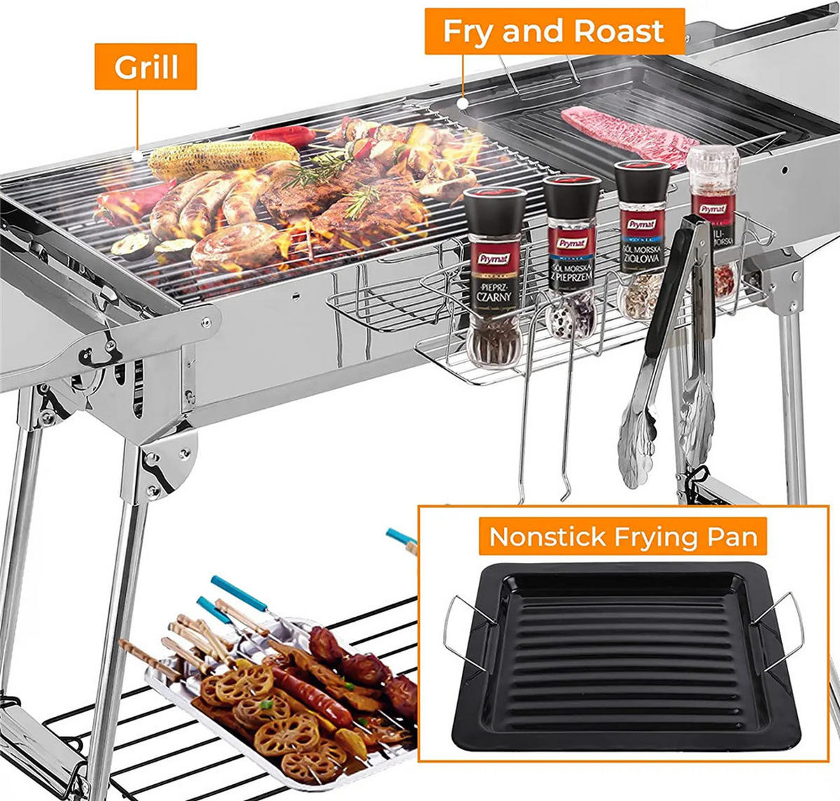 HOLZKOHLEGRILL Edelstahl Campinggrill Klappbar mit Belüftung - Silberfarben, Metall (122/75/30cm) - Kaket