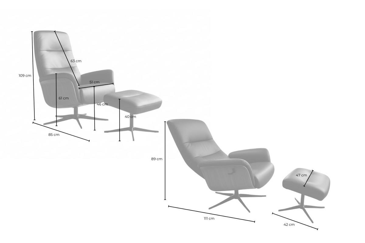 RELAXSESSEL SILVA Schwarz Leder Relaxfunktion - Schwarz, Leder/Metall (78/109/85cm) - KAWOLA