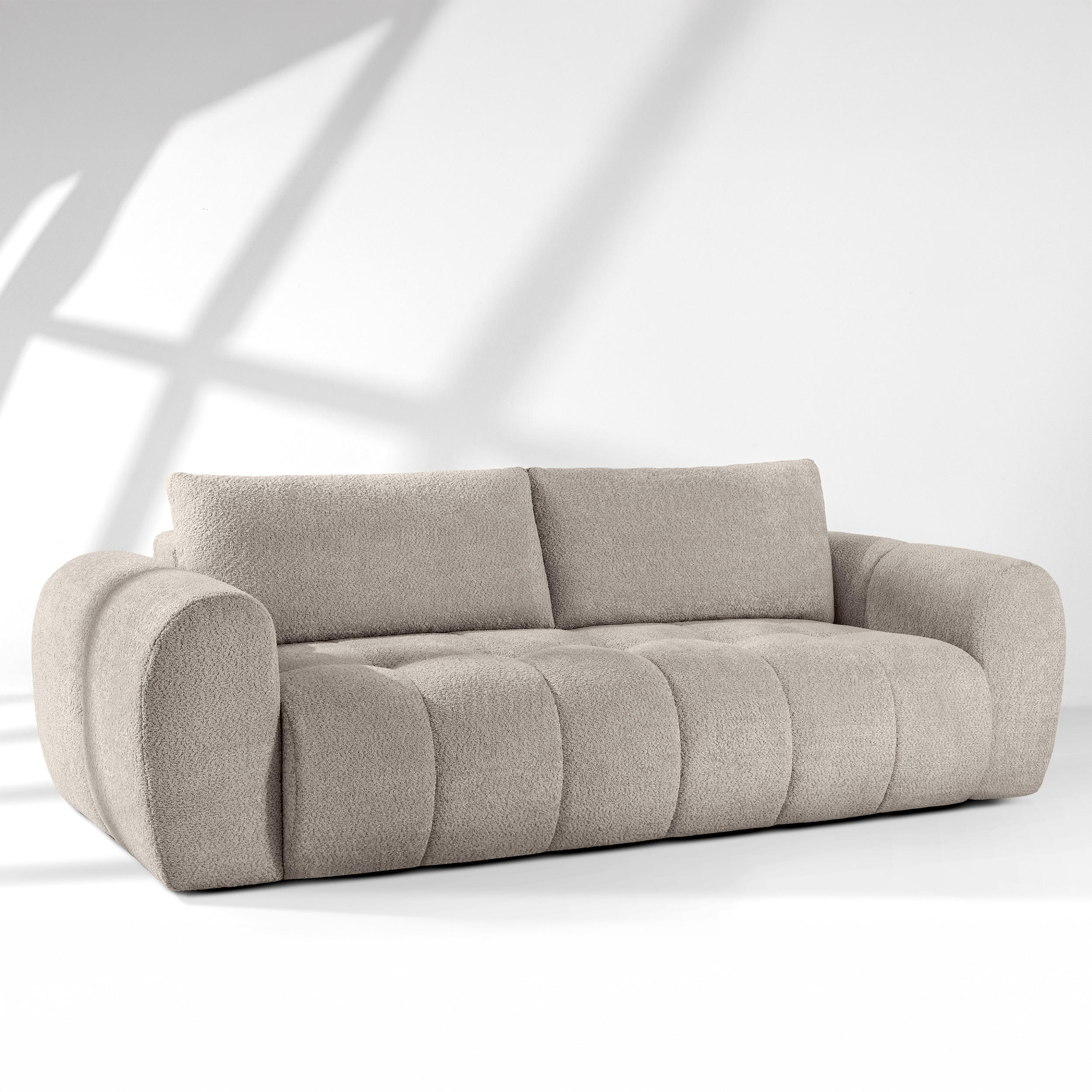 EINZELSOFA LIRA, Grau, Bouclé - Grau, Holz/Holzwerkstoff (256/84/112cm) - KONSIMO®