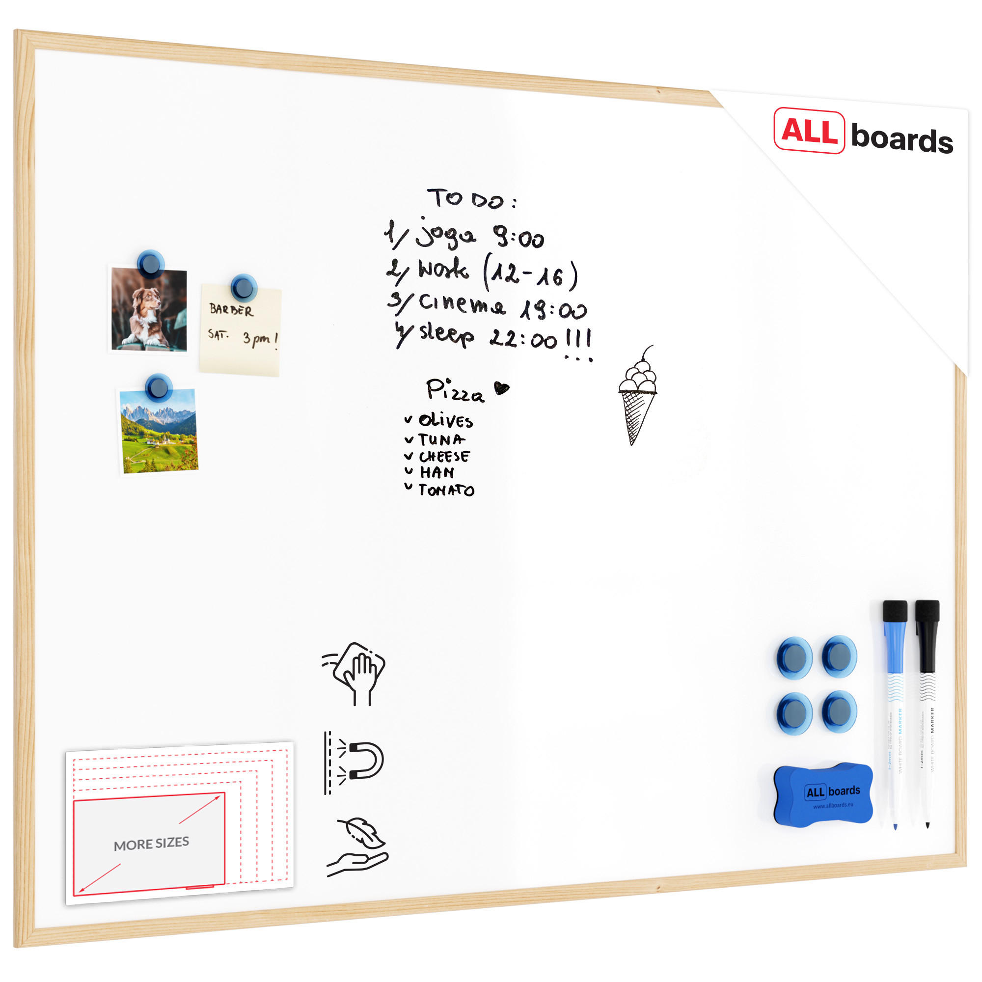 WHITEBOARD Magnetisch mit Naturholzrahmen 120x90cm - Weiß, Metall (120/90/1.5cm) - ALLboards