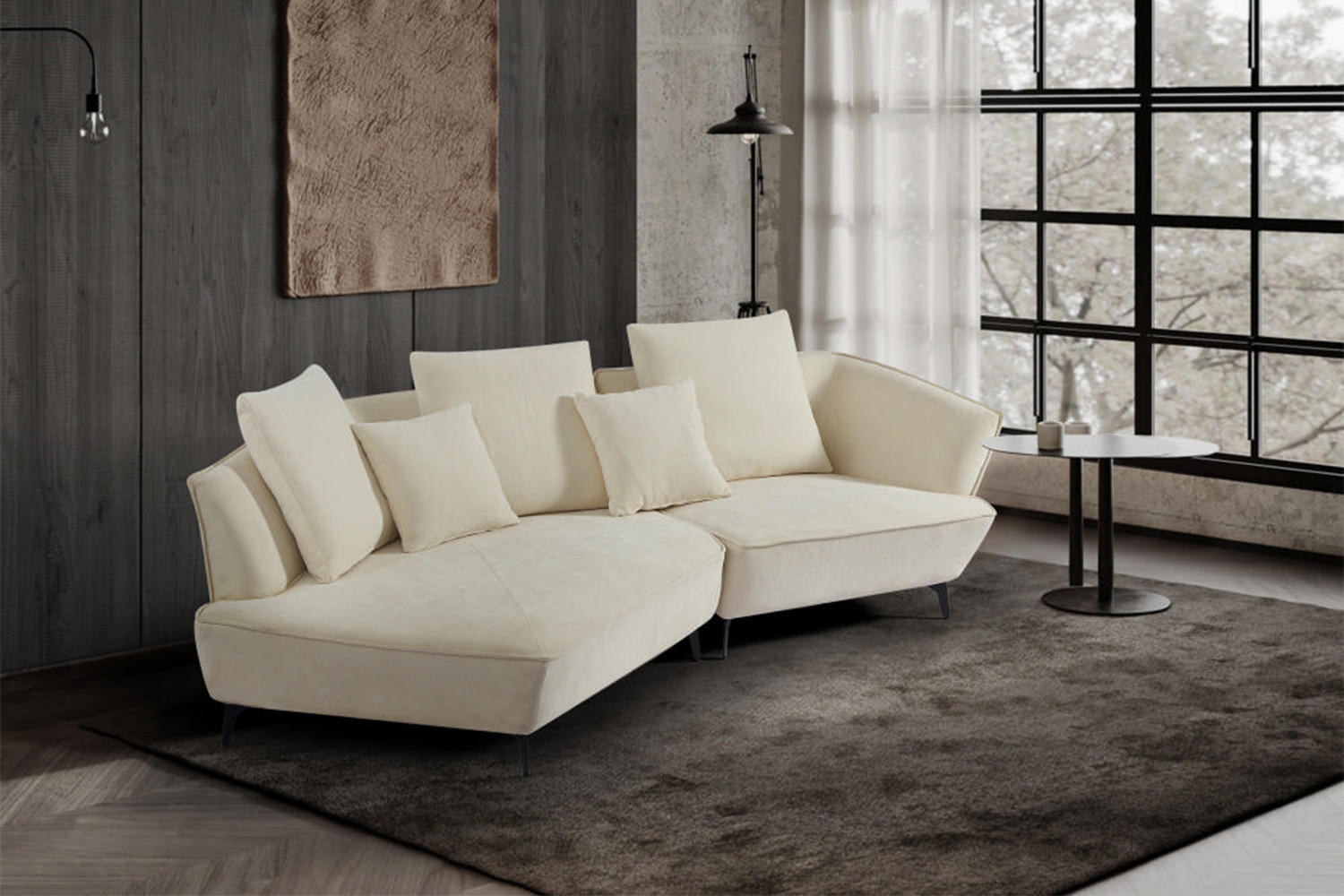 DESIGNSOFA GARBO Cremeweiß Webstoff - Creme/Schwarz, Textil/Metall (280/92/158cm) - KAWOLA