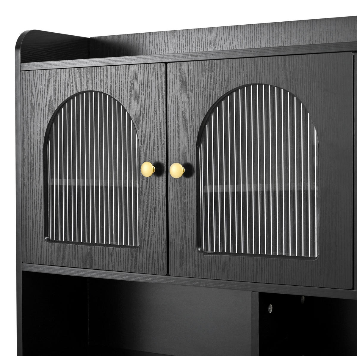 BUFFET 120x40x190 cm Schwarz mit Fluted Glas & Lochplatte - Schwarz, Holzwerkstoff (120/190/40cm) - Modfu