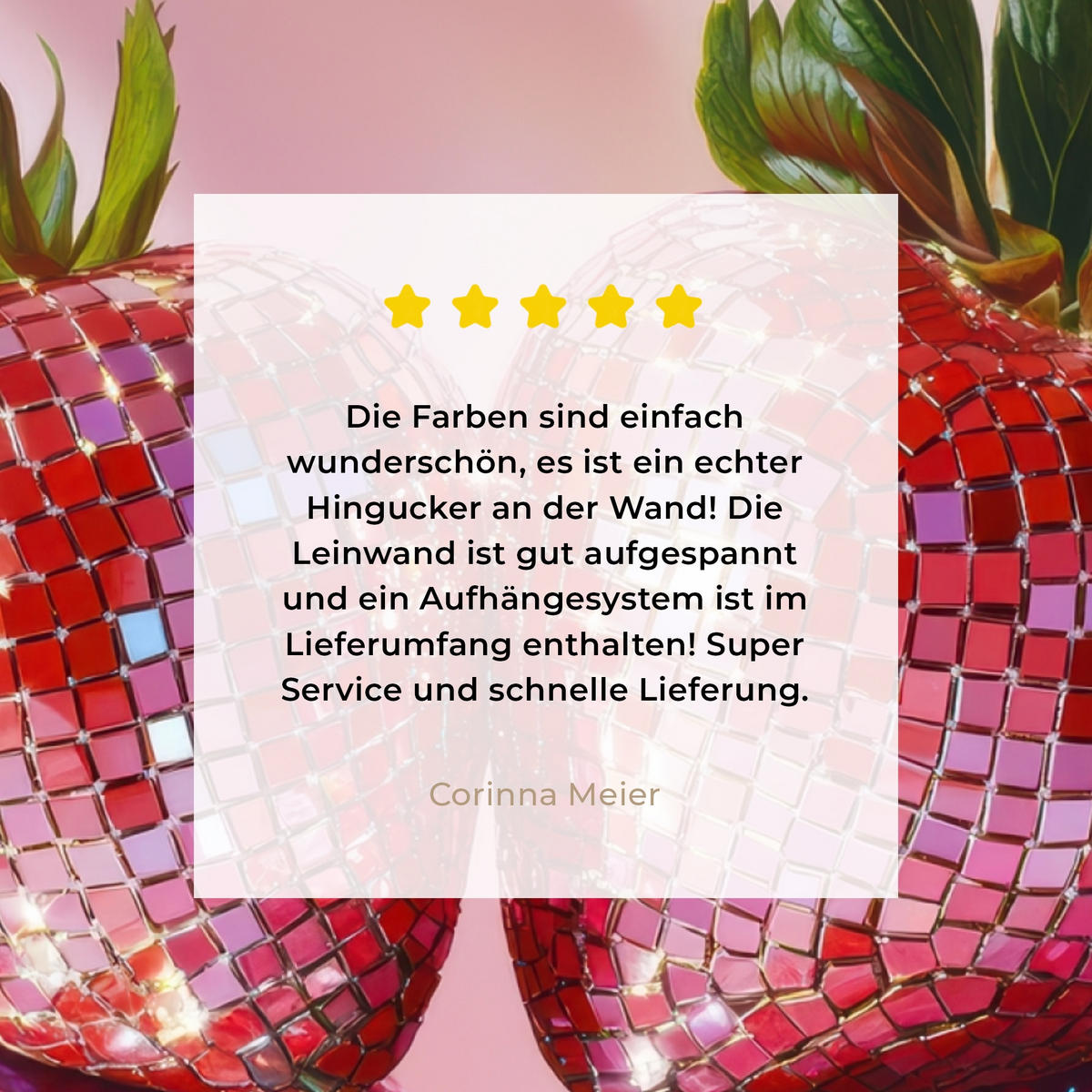 LEINWANDBILD Disco - Obst - Glitzer - Erdbeere Deko Groß 90x90 cm - Pink, Textil (90/90cm) - MuchoWow