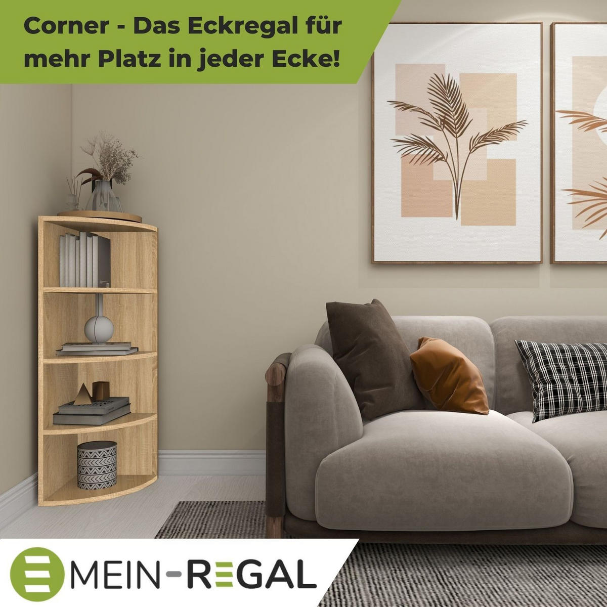 ECKREGAL CORNER 120 Holz Natur 4 Etagen 40/40/120 cm - Naturfarben, Holzwerkstoff (40/120/40cm) - Coemo