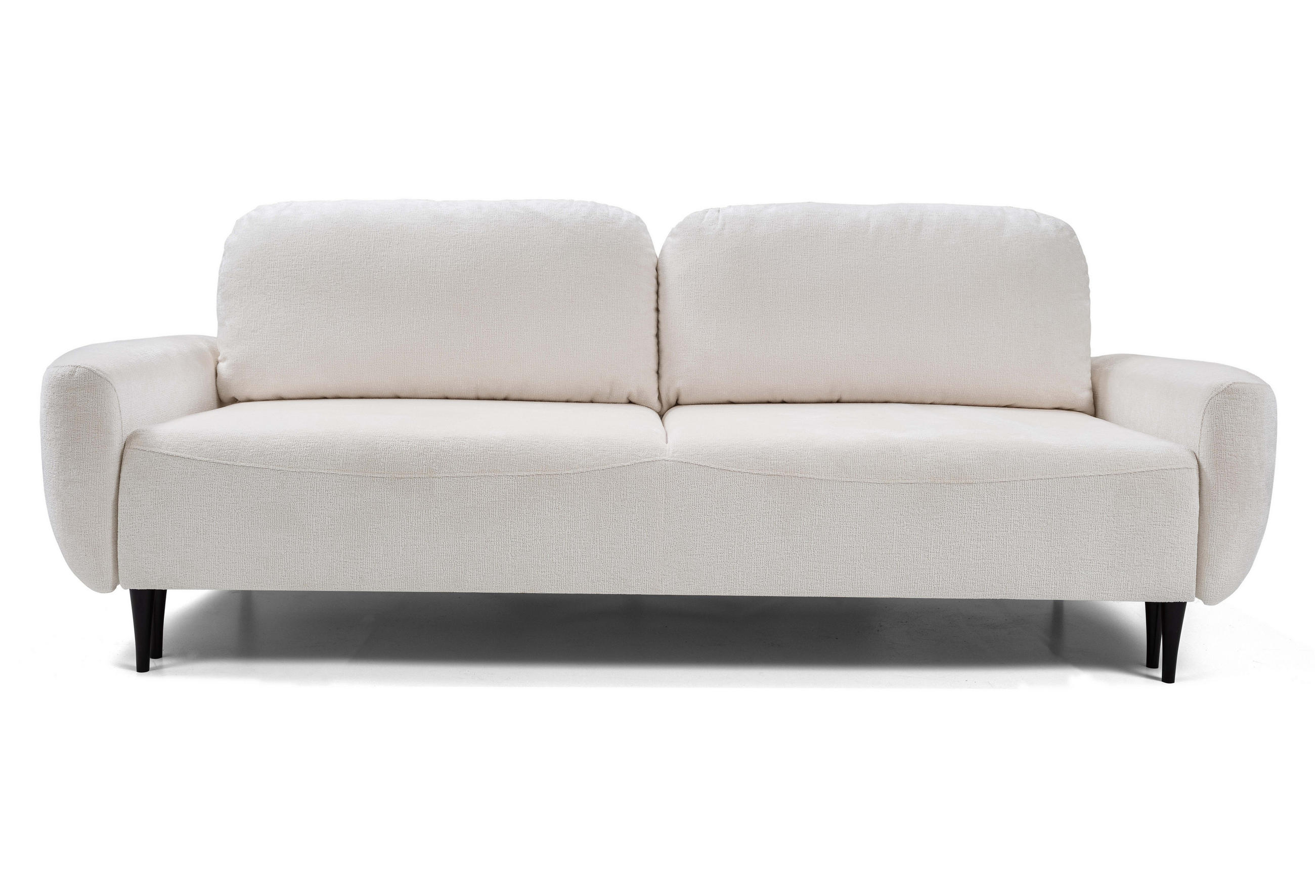 SOFA BOHO Mit Schlaffunktion Und Bettkasten, Wellenfederung, PUR-Schaum, Holzfüße, lose Rückenkissen, freistehend, 244x102x92 cm Cream - Creme, Holz/Textil (244/92/102cm) - DomoHome