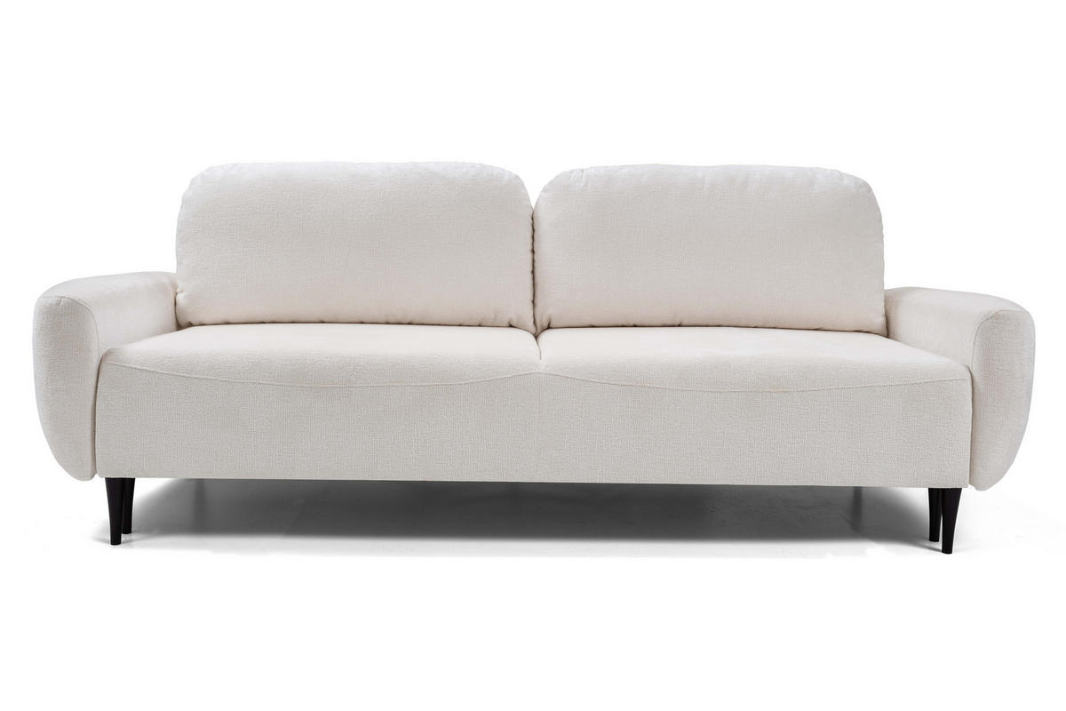 SOFA BOHO Mit Schlaffunktion Und Bettkasten, Wellenfederung, PUR-Schaum, Holzfüße, lose Rückenkissen, freistehend, 244x102x92 cm Cream - Creme, Holz/Textil (244/92/102cm) - DomoHome