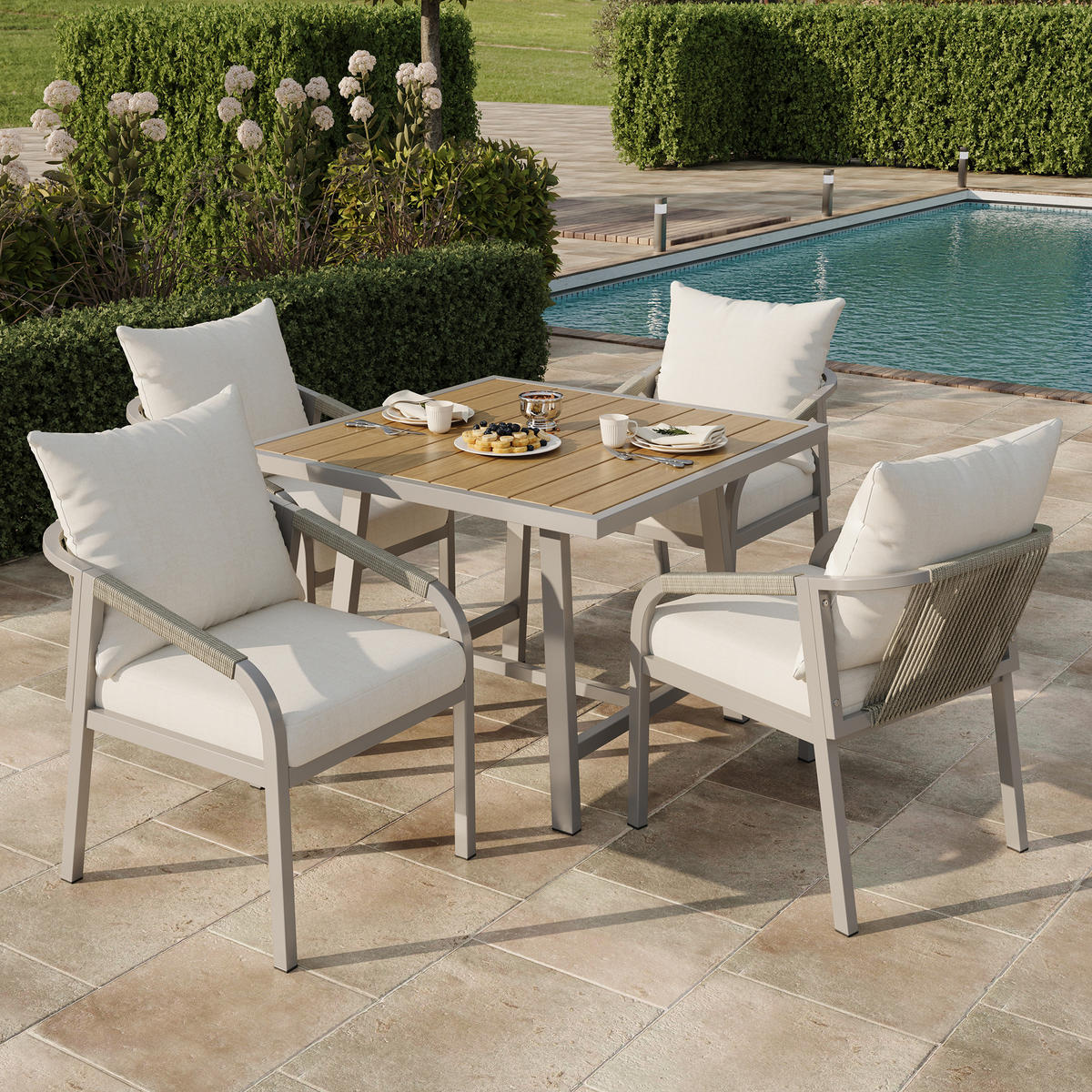 GARTENSETS aus Stahl in Beige mit Seilgeflecht-Design - Beige, Metall - Modfu