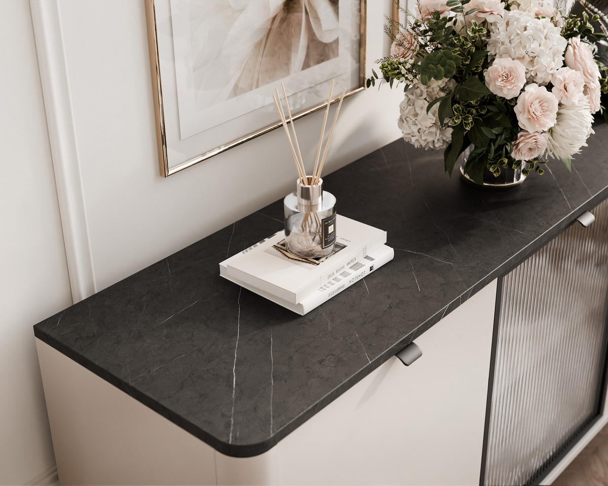 KOMMODE NAVANI 160/40/82 cm Cashmere/Grau - Goldfarben/Schwarz, Holzwerkstoff/Metall (160/82/40cm) - Idohome