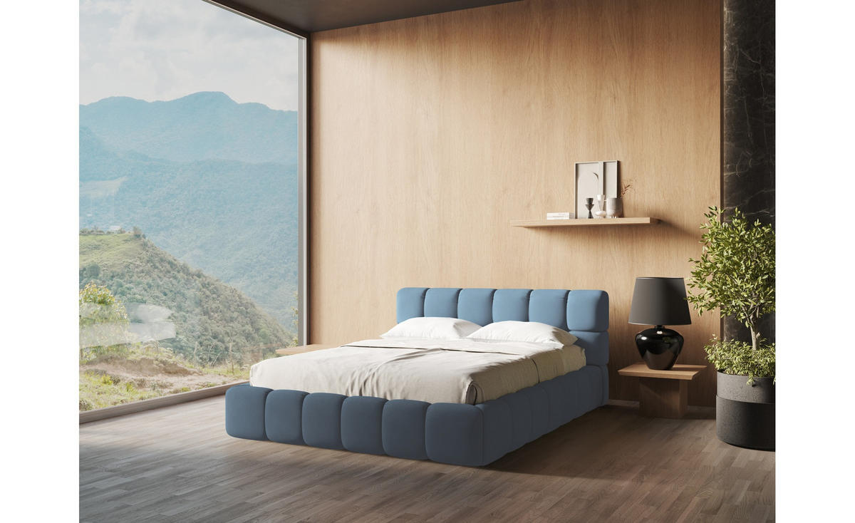 POLSTERBETT mit Bettkasten und Lattenrost 200x228 Blau - Blau/Blaugrau, Kunststoff/Textil (180/200cm) - Makamii