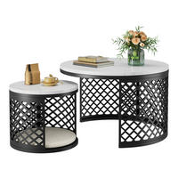 COUCHTISCH 2-teiliges Set Nesting Satztisch ⌀70x45 cm + ⌀45x35 cm Weiß und Schwarz Kontrastfarbendesign - Weiß, Holzwerkstoff (70/70/45cm) - Flora Grace