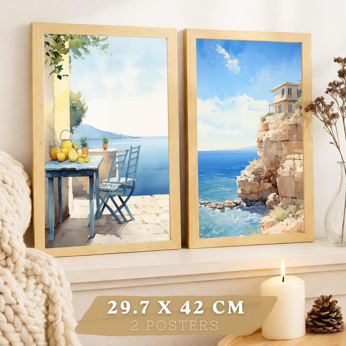 PLAKAT Sada 2 Pláž na útesech A3 bez rámu - čirá, papír (29.7/1/42cm) - Nacnic