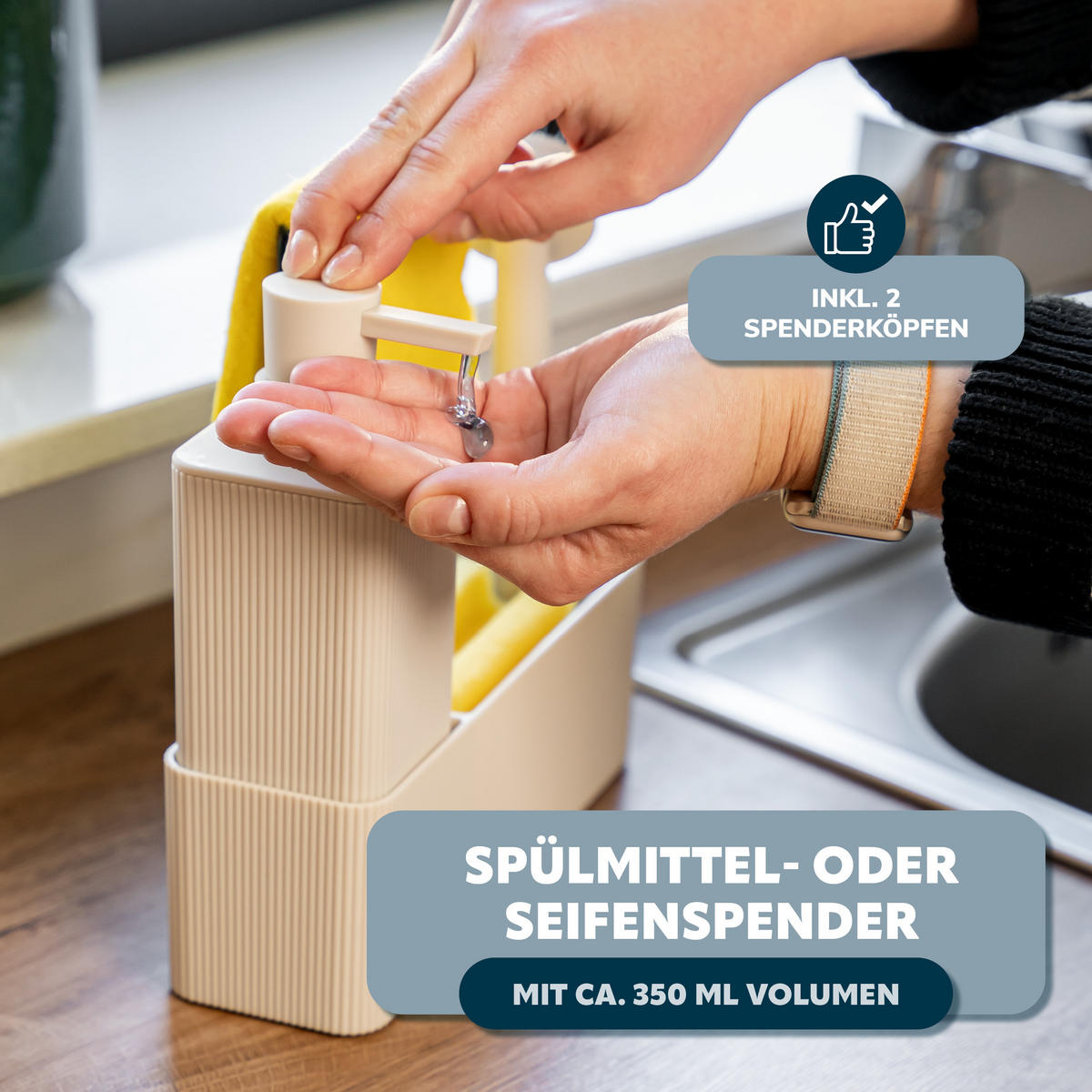 SPÜLBECKEN-SET, beige, Kunststoff - Beige, Kunststoff (20.5/21/7cm) - eluno