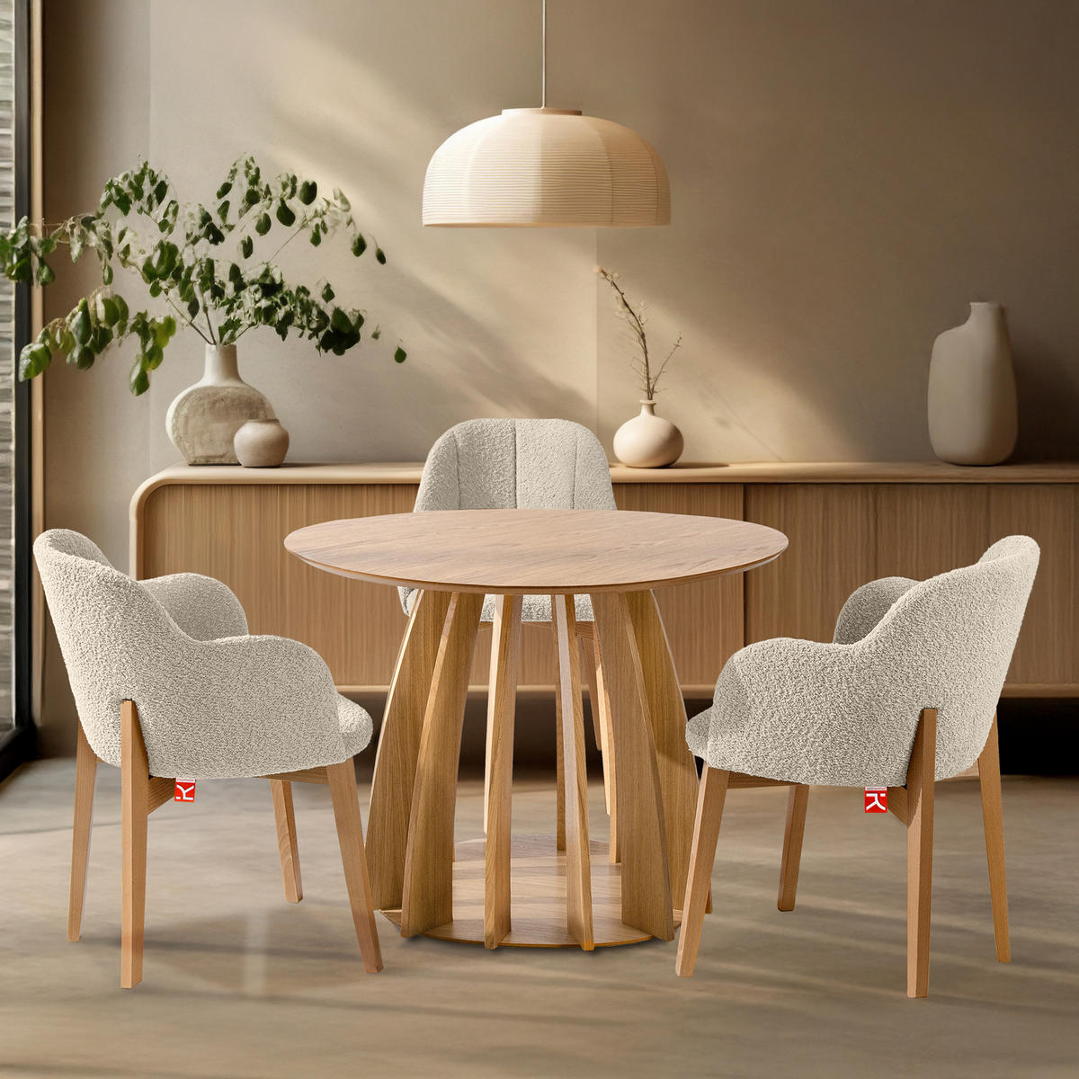 POLSTERSTUHL LONIS Esszimmerstühle 2er Set - Eichefarben/Beige, Holz/Textil (55/82/54cm) - KONSIMO®