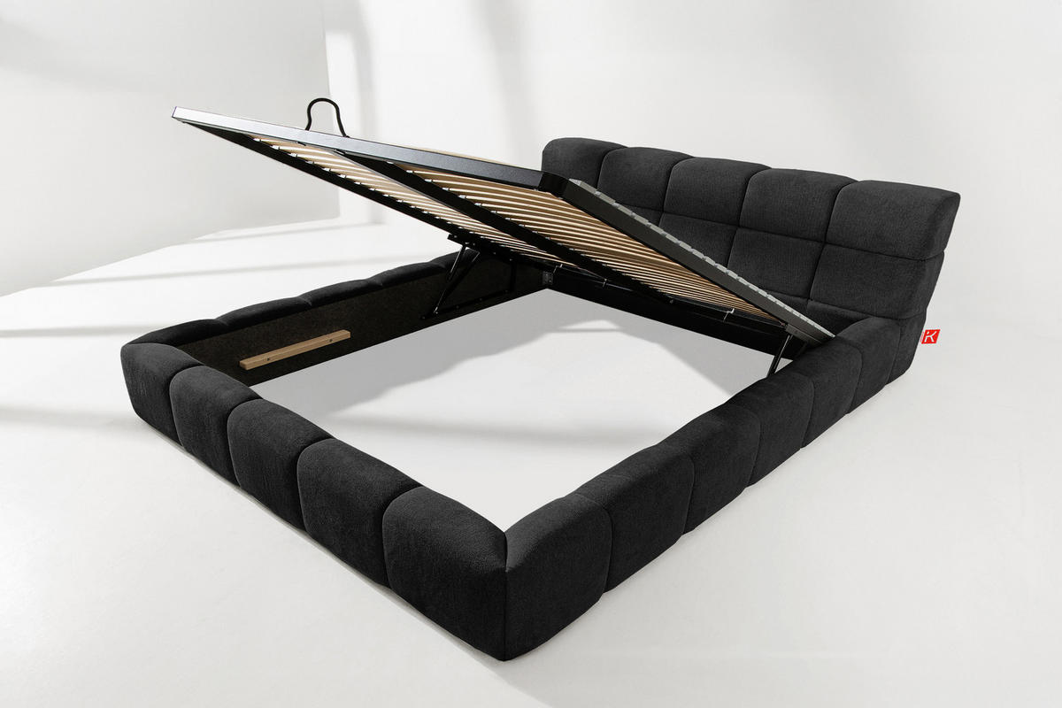 POLSTERBETT AERI 140/160/180/200 mit Rahmen und Bettkasten, anthrazit - Anthrazit, Holz/Holzwerkstoff (200/200cm) - KONSIMO®