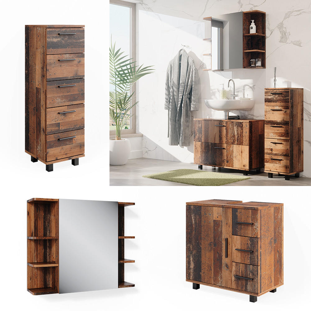 BADMÖBEL-SET Ilias Eiche rustikal 3 Teile, mit Unterschrank 80 cm - Wildeiche, Holzwerkstoff (80/60/33cm) - Vicco