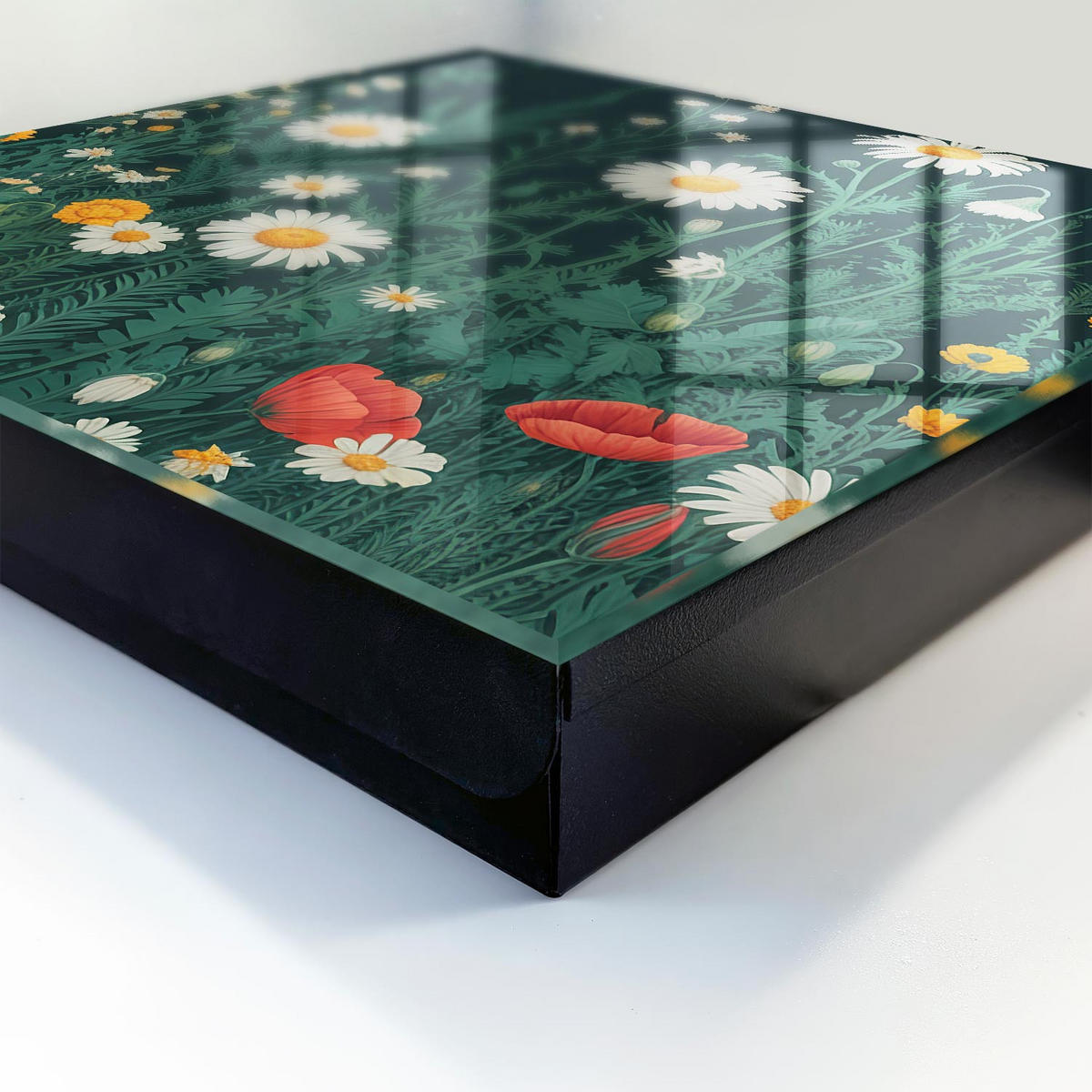 SCHLÜSSELBOX Schwarz 30x30 cm- Türöffnung nach rechts - Blumenwiese - Grün, Metall (30/30/5cm) - TULUP