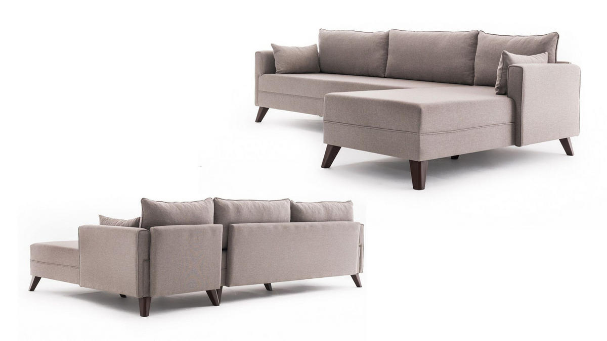 ECKSOFA mit losen Rückenkissen und Schlaffläche - Beige/Walnussfarben, Holz/Kunststoff (165/275cm) - myHomelando