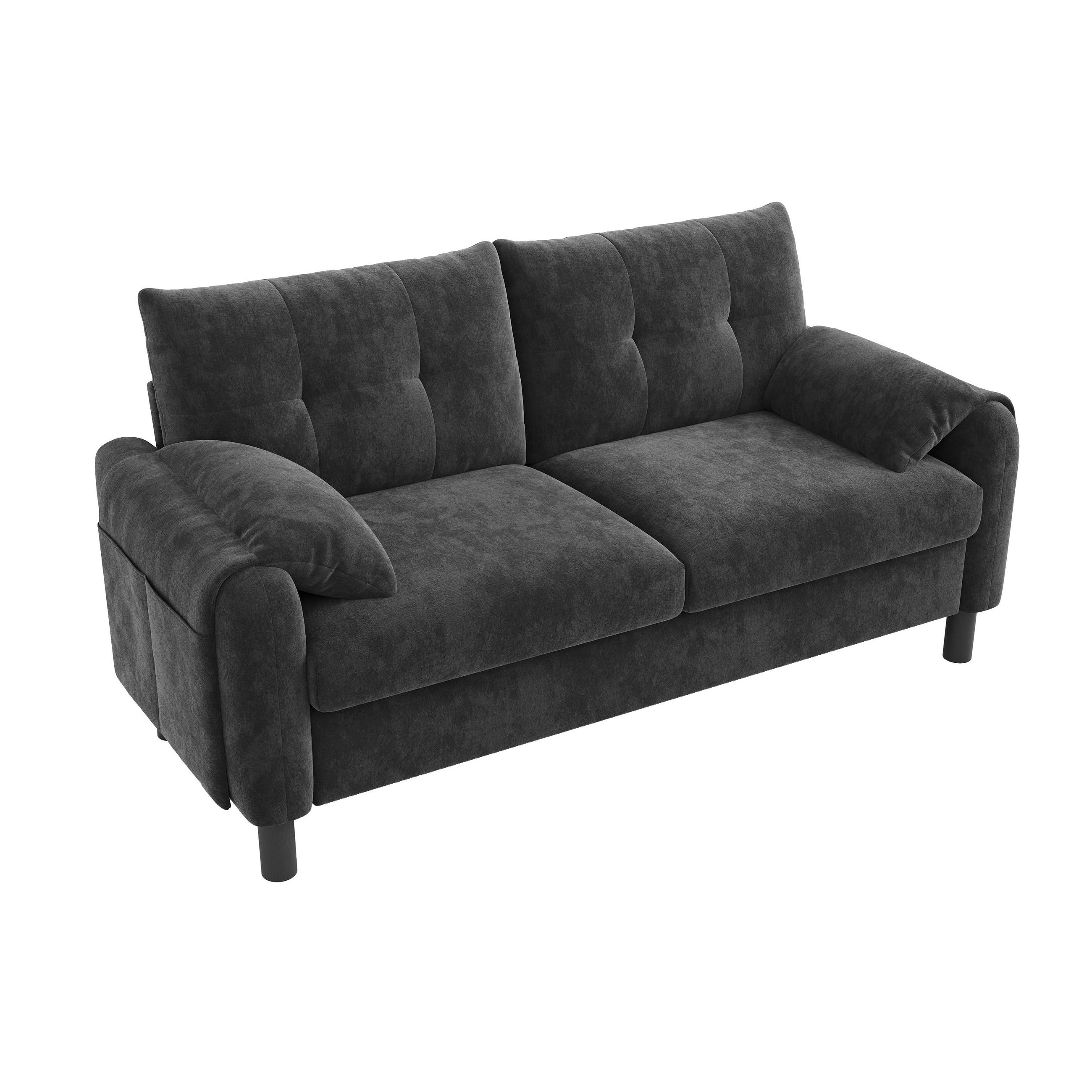 2-SITZER Sofa Chenille mit Seitentaschen und 2 Kissen 158/80/88,5 cm Grau - Grau, Textil (80/88.5/158cm) - Redom