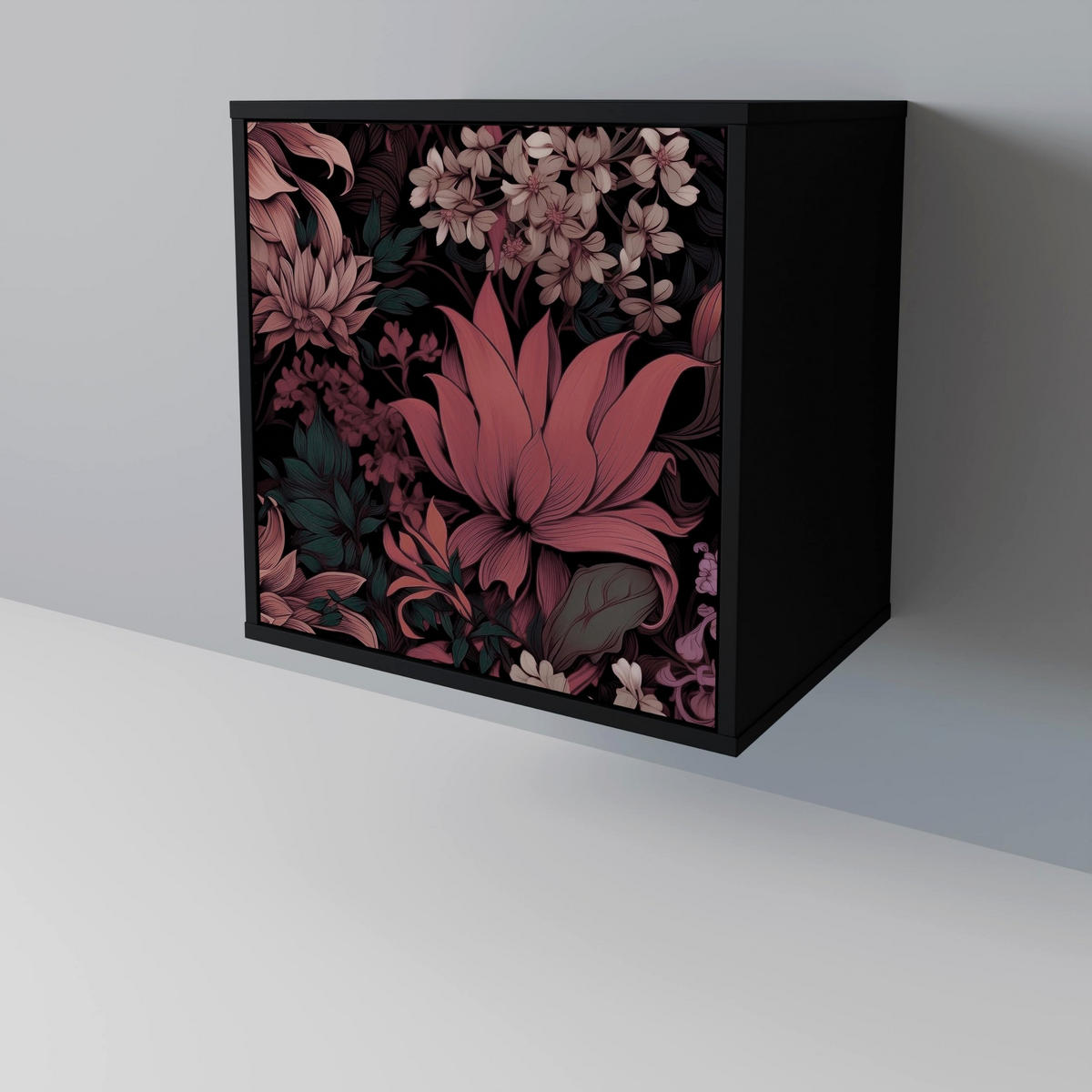 SIDEBOARD FLORAL WHISPER, Schwarz, 57,5x42x70,5 cm, Schwarze Metall-Sternfüße - Multicolor/Schwarz, Holzwerkstoff/Metall (57.5/70.5/42cm) - SpaceRebels