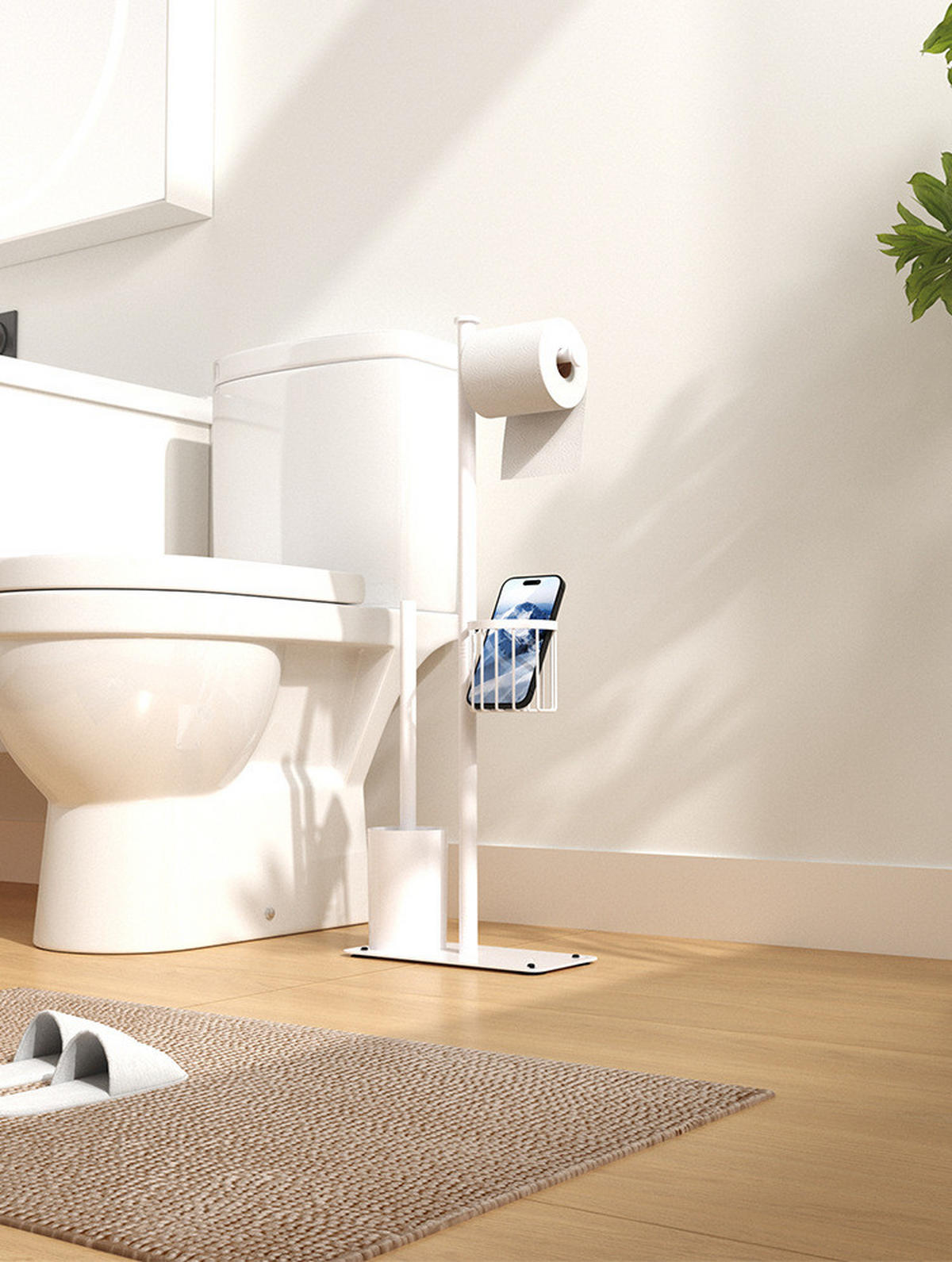 TOILETTENBÜRSTENHALTER – (Weiß) 24 x 12 x 66 cm - Weiß, Metall (12/66/24cm)