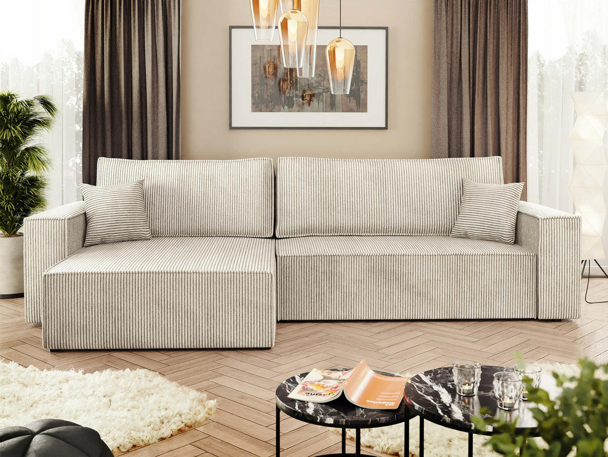 ECKSOFA Karl Cord Maxi - Schwarz/Naturfarben, Holz/Kunststoff (272/145cm) - MIRJAN24