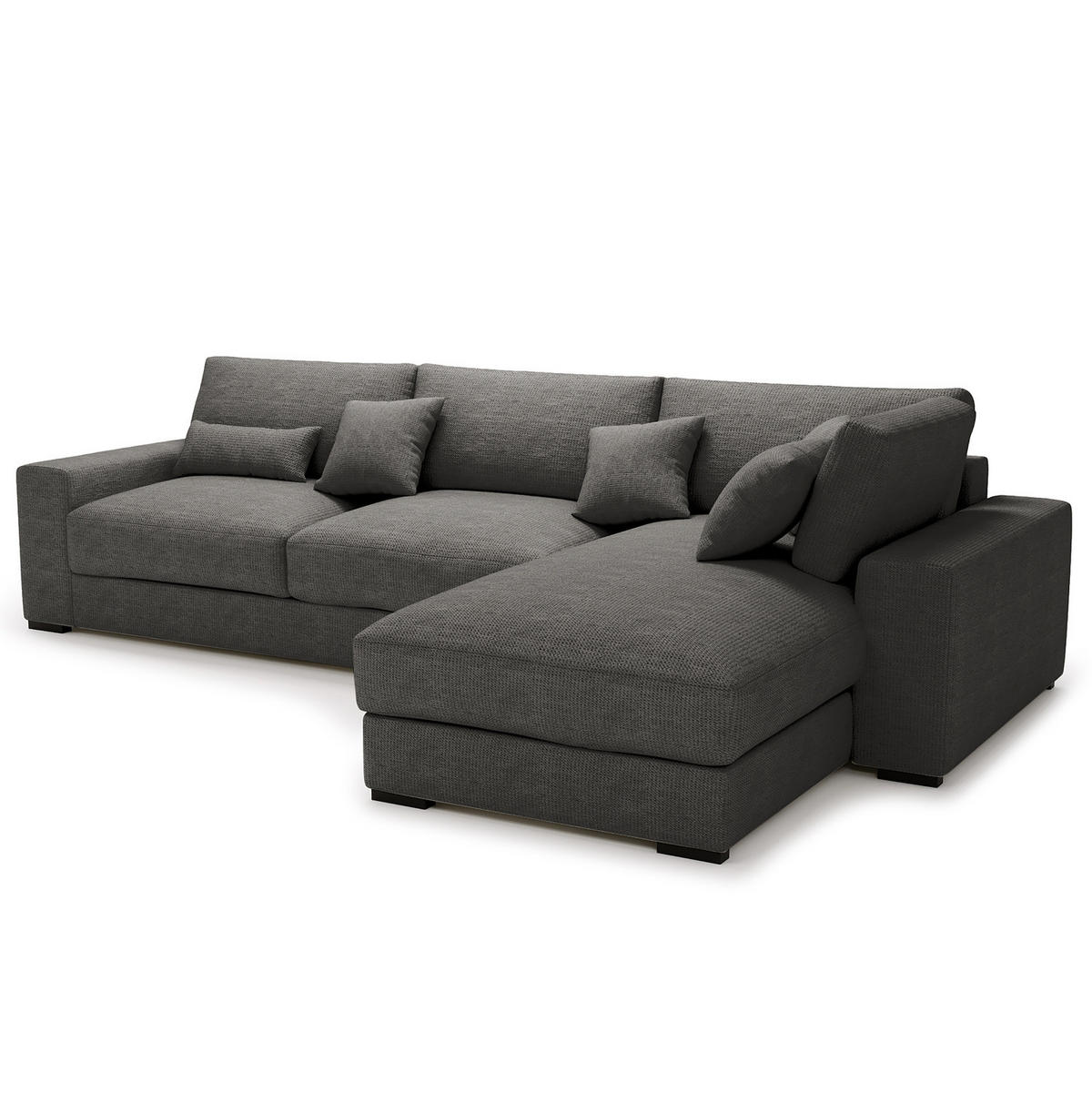 ECKSOFA mit Longchair - Anthrazit/Schwarz, Kunststoff/Textil (340/205cm) - home24