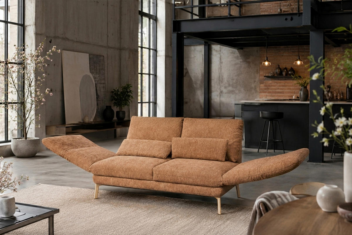 SOFA HOLLY Braun Flachgewebe - Dunkelbraun/Braun, Textil/Metall (176/90/92cm) - KAWOLA