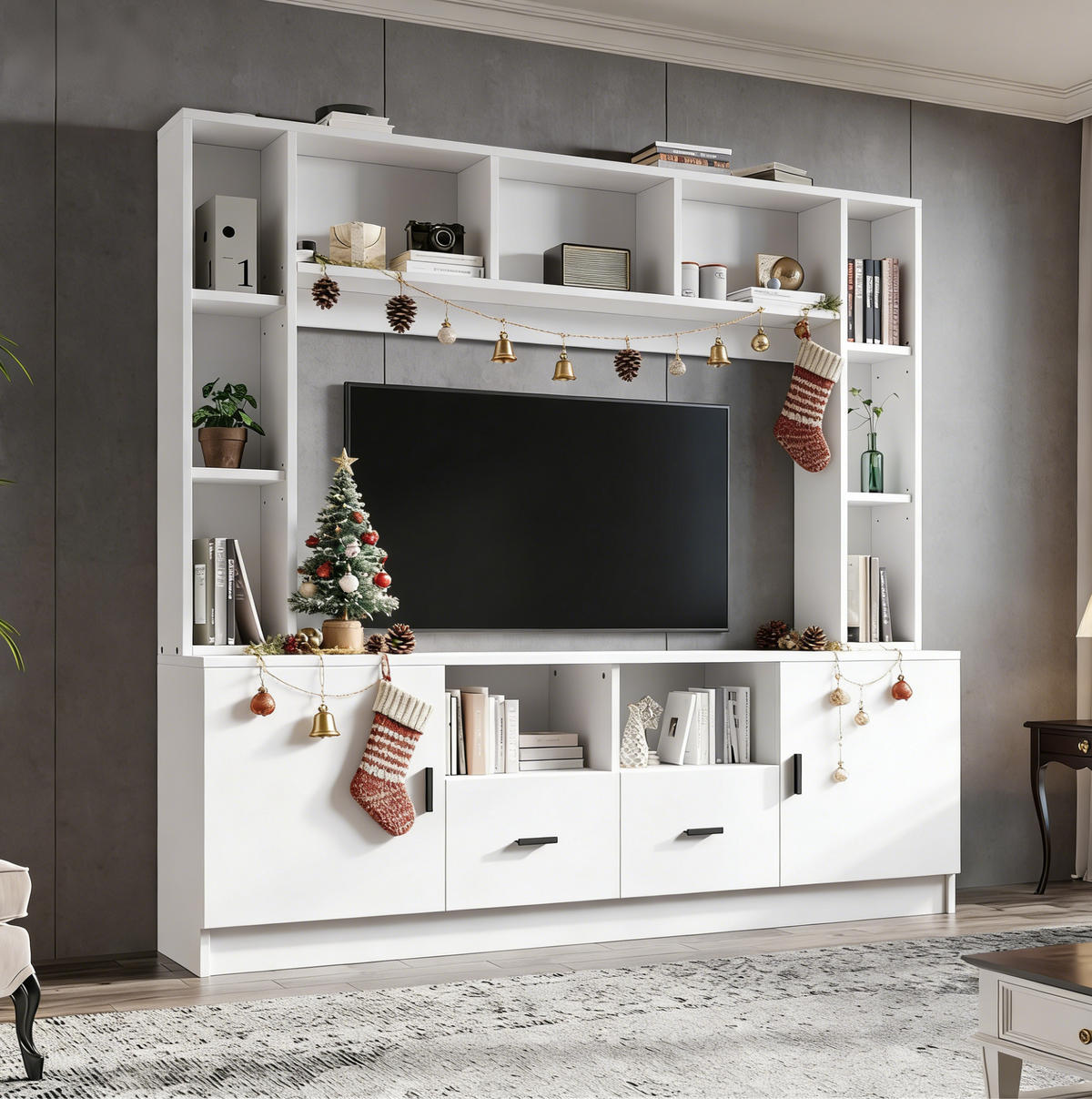 TV-WOHNWAND mit Stauraum 180 x 35 x 170 cm Weiß 5-tlg. - Weiß, Holzwerkstoff (35/170/180cm) - Beauniv