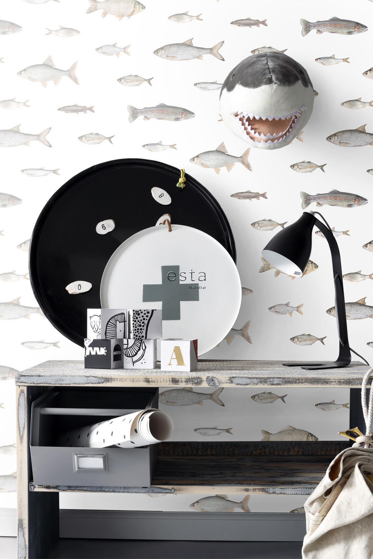 TAPETE Fische 50 x 900 cm - Grau, Papier (50/900cm) - ESTAhome