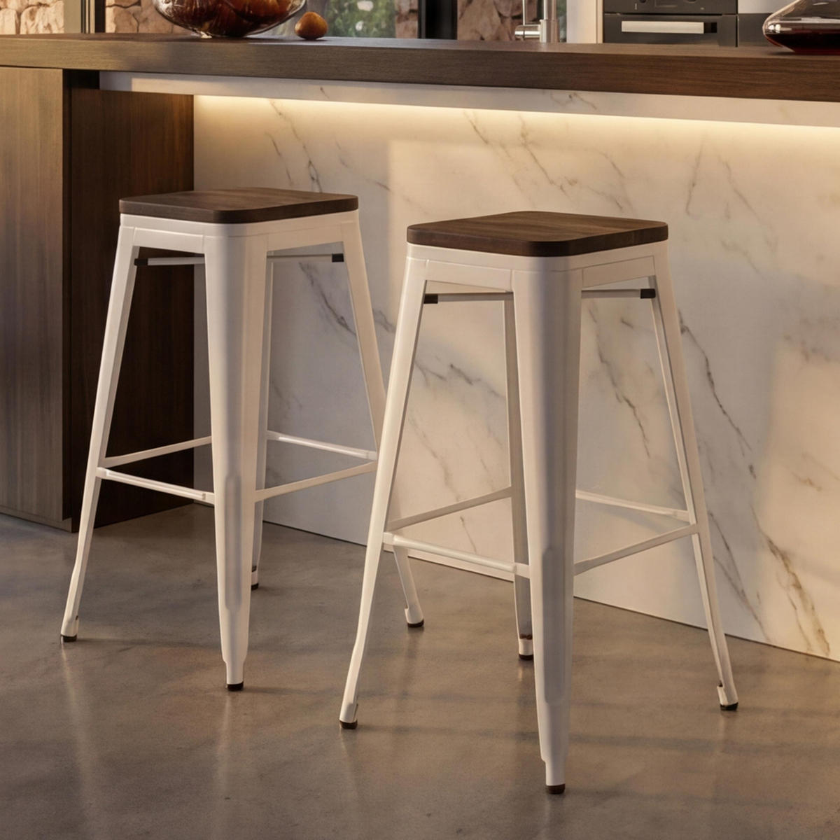 BARHOCKER Weiß 2er-Set - Weiß, Holz (42/76/42cm) - MCW