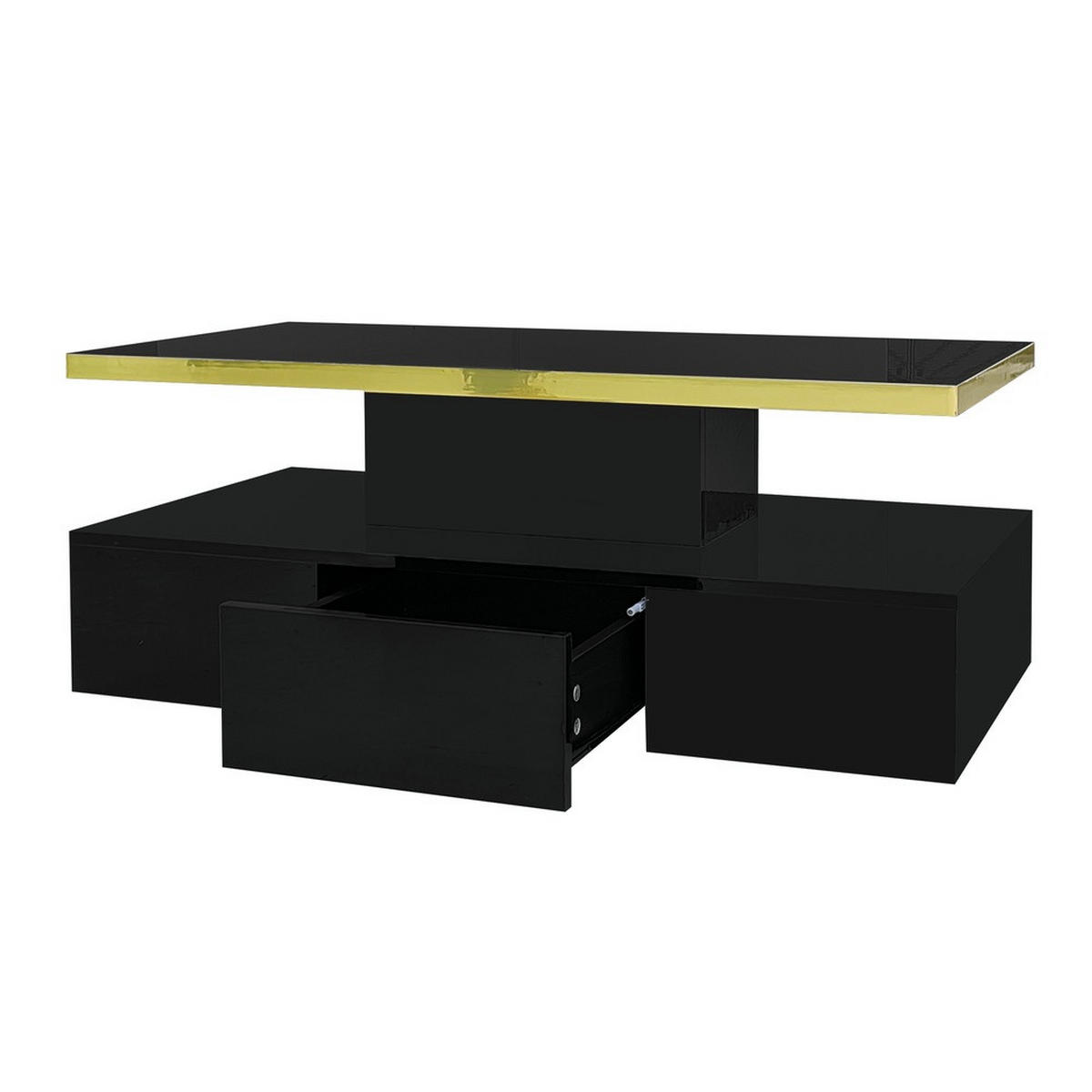 COUCHTISCH Hochglanzlack 2 Ebenen Schubladen LED Schwarz - Schwarz, Holz (113/61/14cm) - FLIEKS