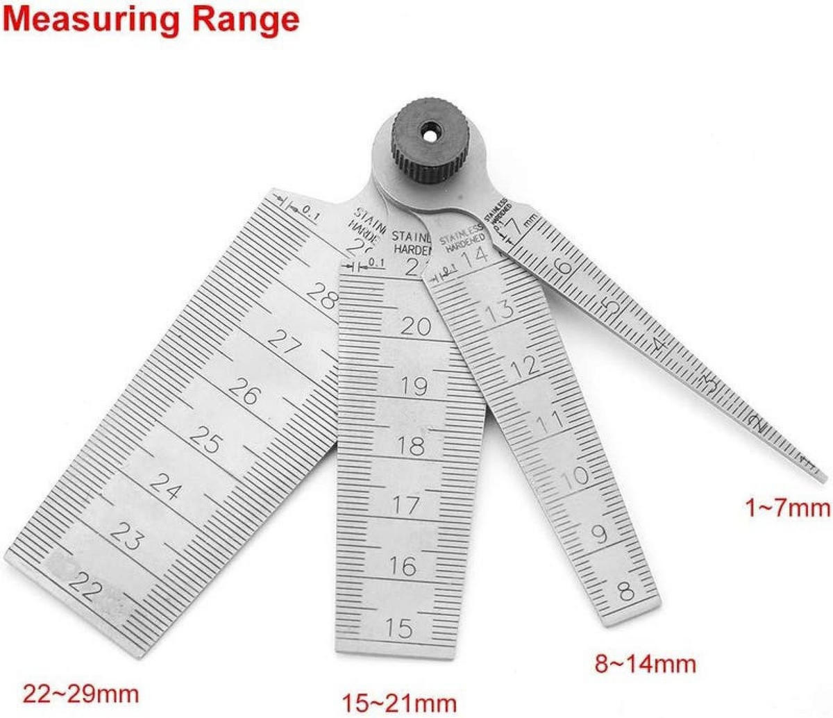MESSLINEAL – für Aperturprüfungen – erhältlich in den Größen: 1–7 mm, 8–14 mm, 15–21 mm, 22–29 mm - Silberfarben, Metall (15/1/1cm) - DCA