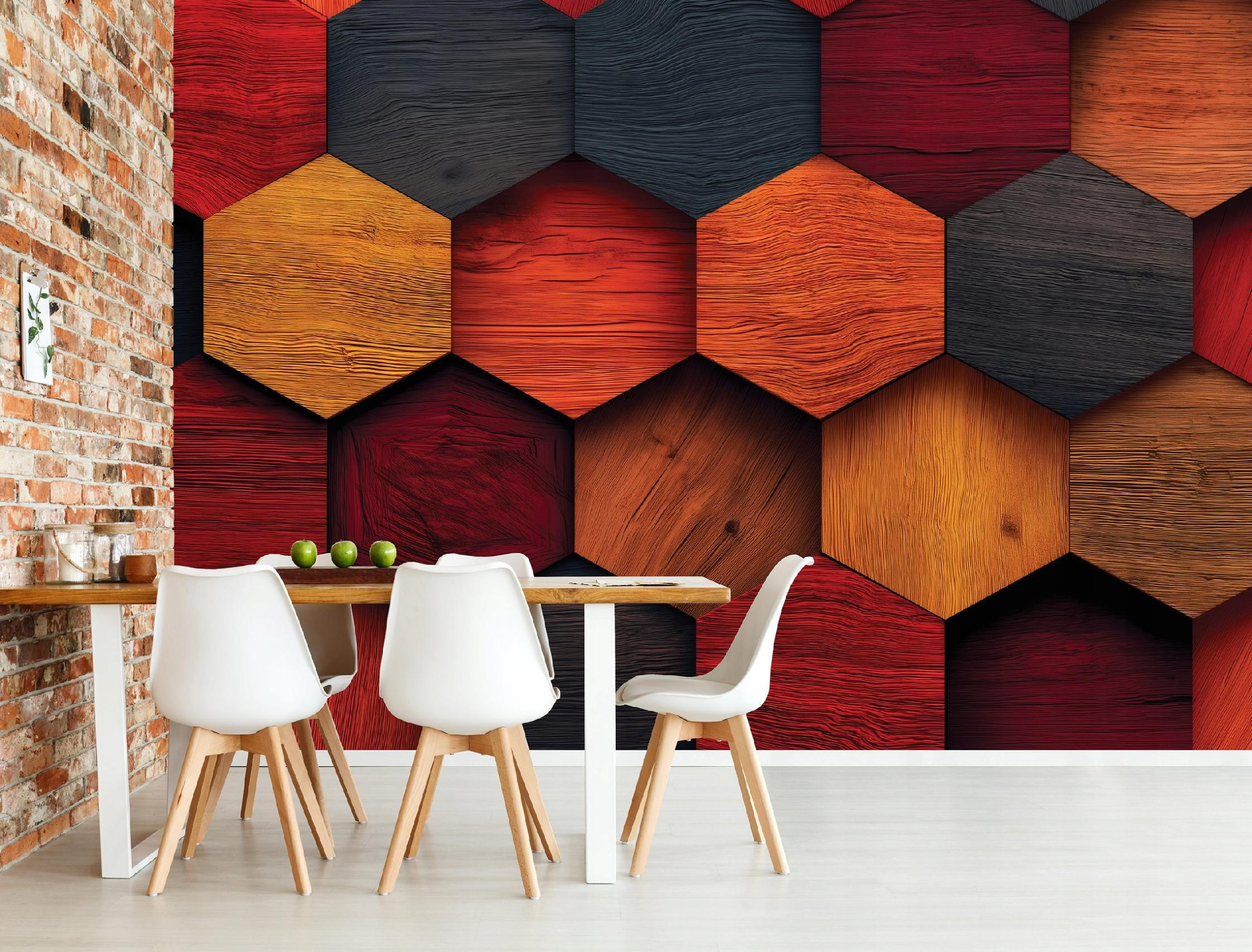 FOTOTAPETE Holz Geometrie Orange 400x280 cm - Multicolor, Papier (400/280cm) - Wallarena