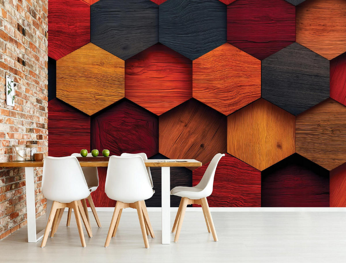 FOTOTAPETE Holz Geometrie Orange 400x280 cm - Multicolor, Papier (400/280cm) - Wallarena