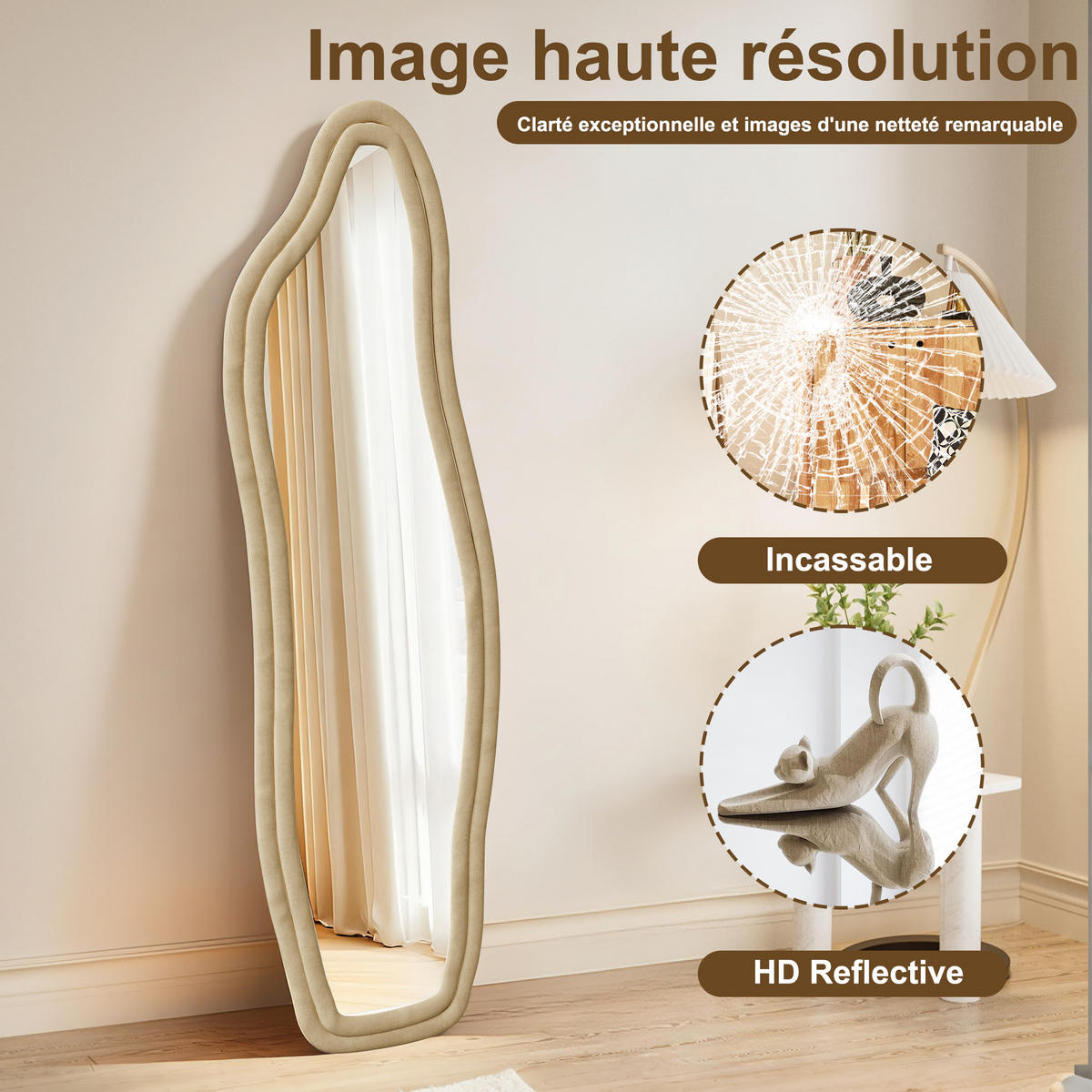 STANDSPIEGEL 50 x 160 cm, Wellenmuster, mit Wellenfuß, gold - Goldfarben, Metall (50/160/3cm)
