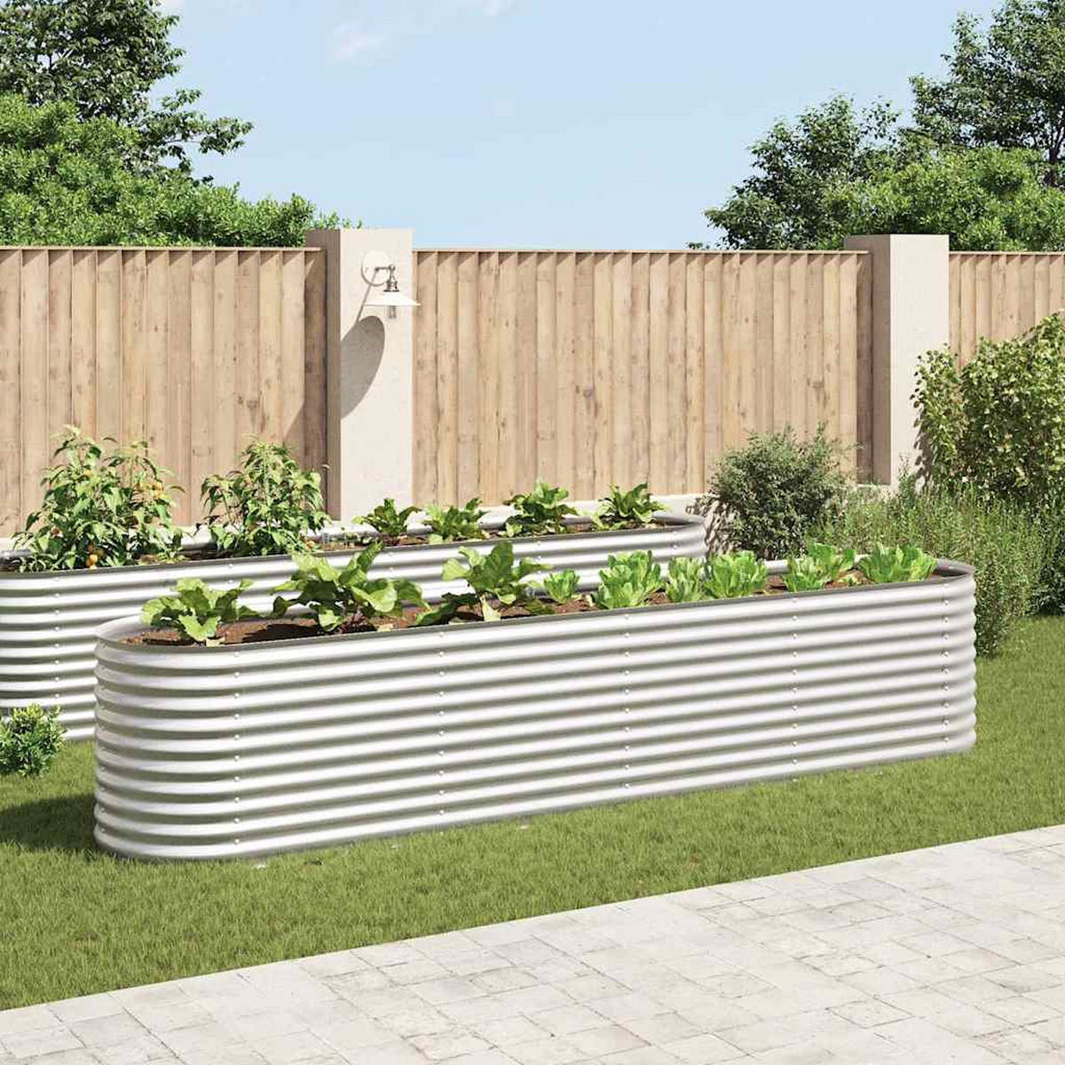 RUNDES Hochbeet für Garten BLUMO | Verzinkter Stahl | 400x80x81cm, Silber - Silberfarben, Metall (400/81/80cm) - DELUKE
