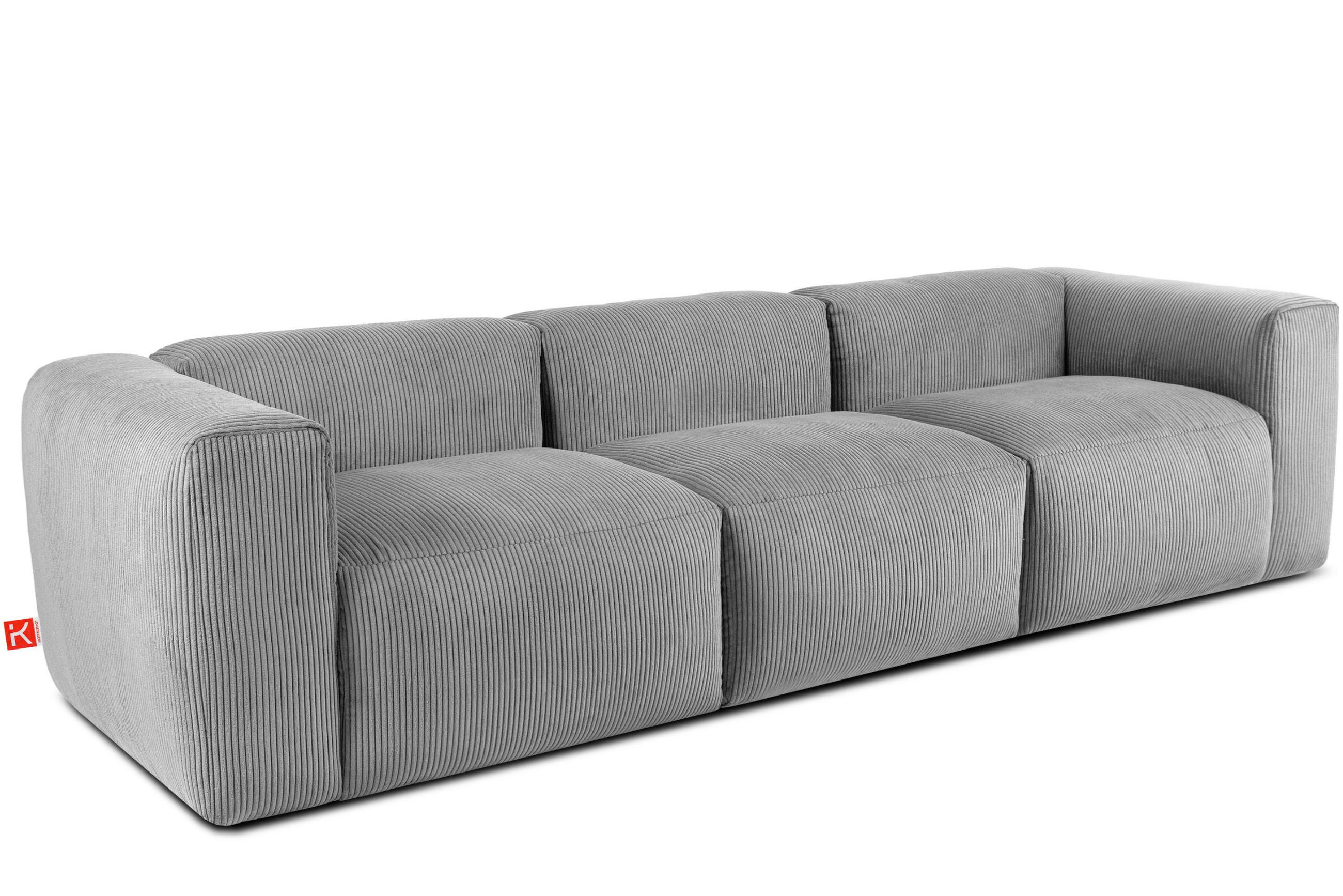 3-SITZER-MODULSOFA BUFFO mit extrem weicher und bequemer Sitzfläche, Kordstoff, hellgrau - Hellgrau, Textil (290/73/96cm) - KONSIMO®