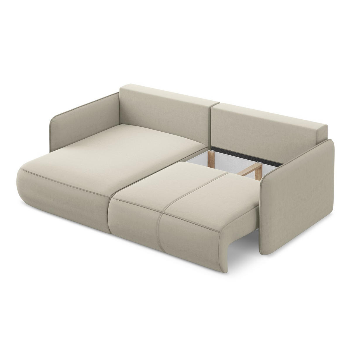 ECKSOFA mit Schlaffunktion Samt Stoff Creme - Perlmutt/Creme, Kunststoff/Textil (148/207cm) - LaMiaSofa