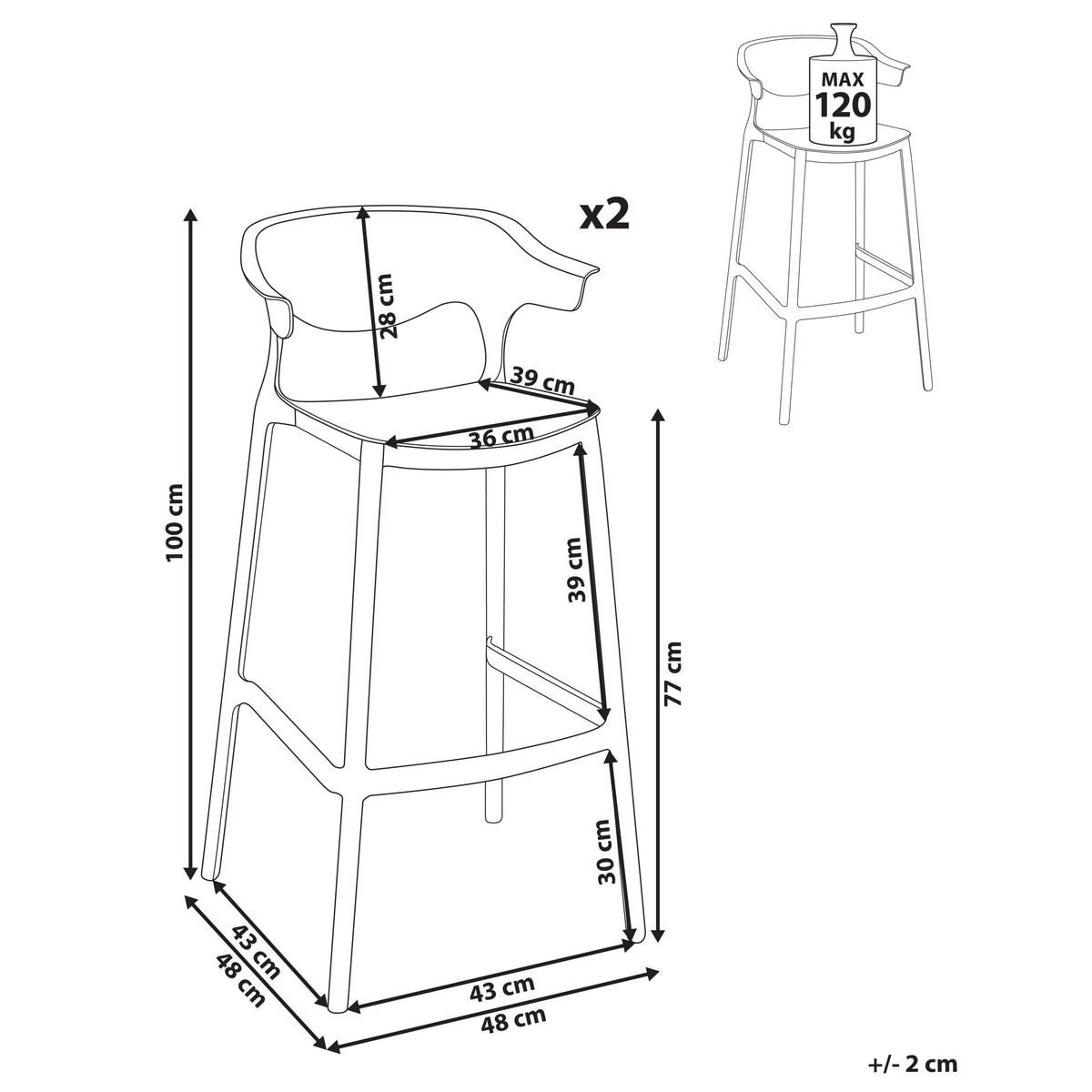 GARTEN-BARHOCKER 2er-Set Schwarz Gubbio - Schwarz, Kunststoff (48/100/48cm) - Beliani