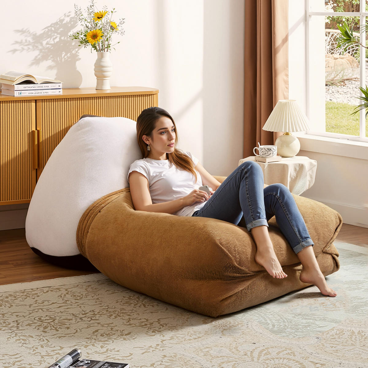 SITZSACK Beige Weiß 130cm - Gelb/Beige, Textil (130/60/80cm) - Vercart