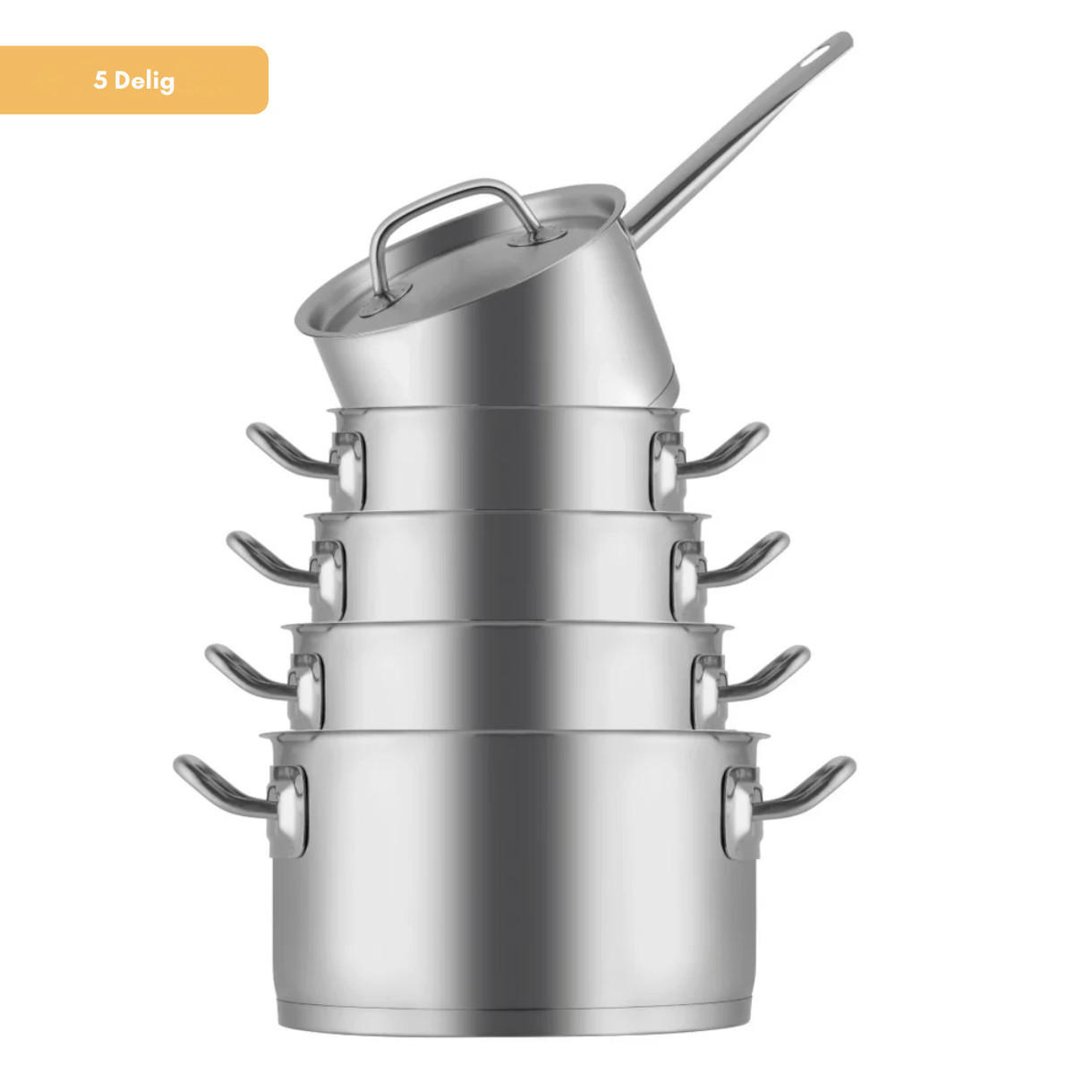 TÖPFE UND PFANNENSET Topfset Profiline Deluxe - Edelstahl - Kochtöpfe ø 16, 18, 20, 24 cm & Stielkasserolle ø 16 cm - Induktionsgeeignet - 5-teilig - Silberfarben, Metall - Sola