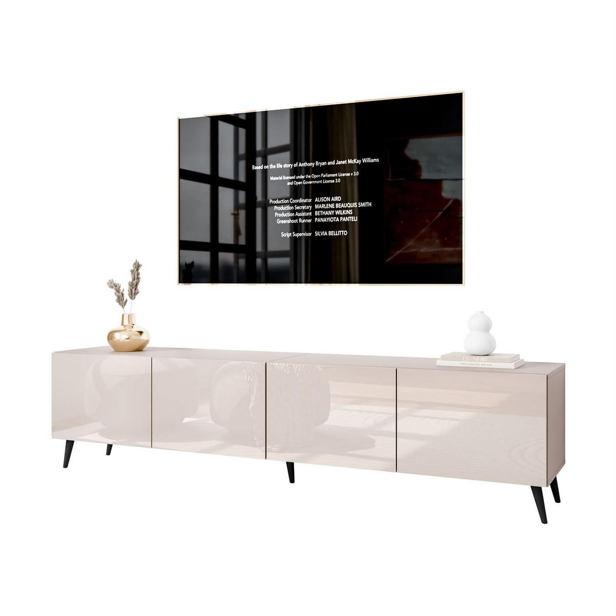 TV-SCHRANK COLGANTE 200 Kaschmir Hochglanz, mit LED, Schräge schwarze Füßen - Kaschmir/Schwarz, Holzwerkstoff (200/49/40cm) - Lookway